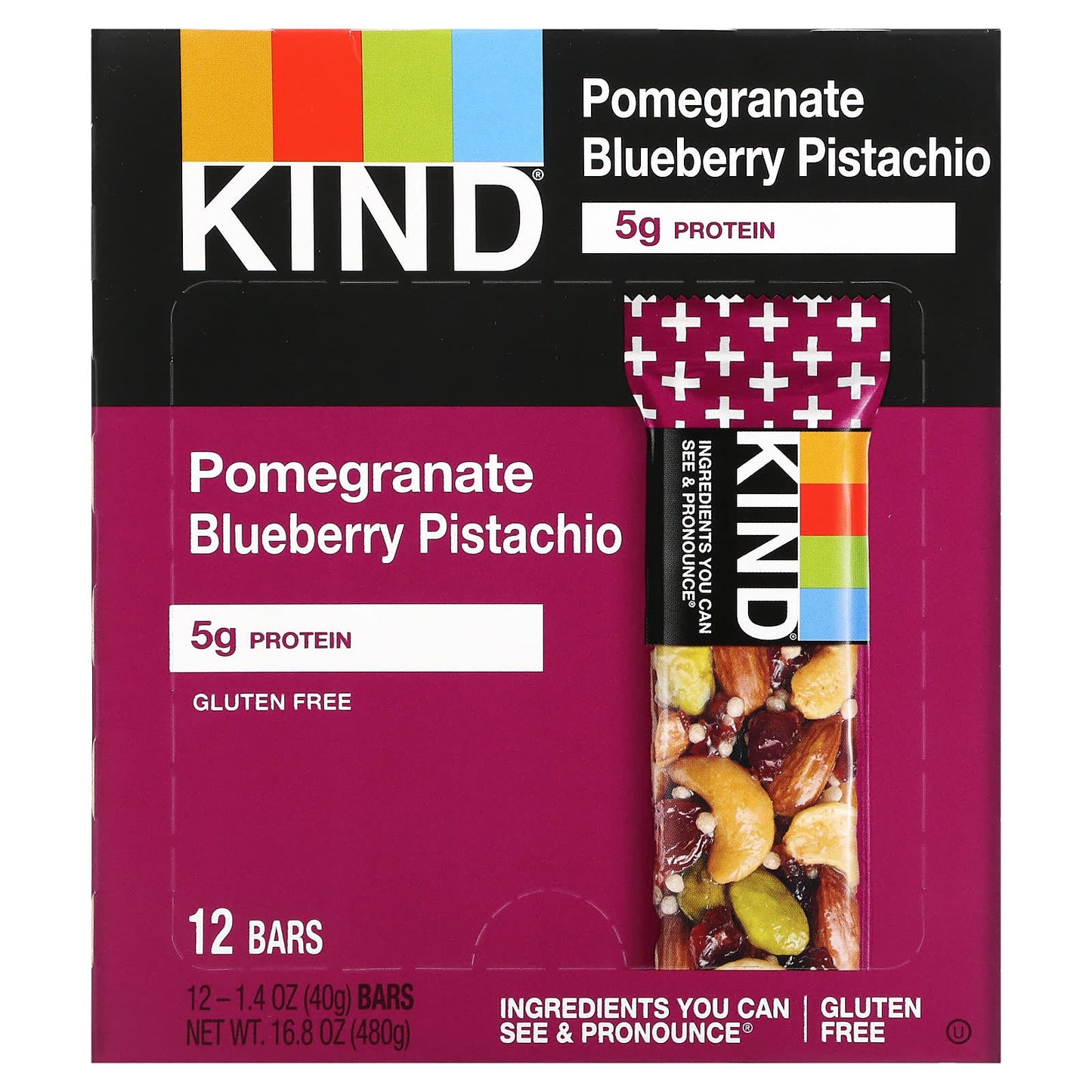 KIND Bars-Pomegranate Blueberry Pistachio-12 Bars-1.4 oz (40 g) Each