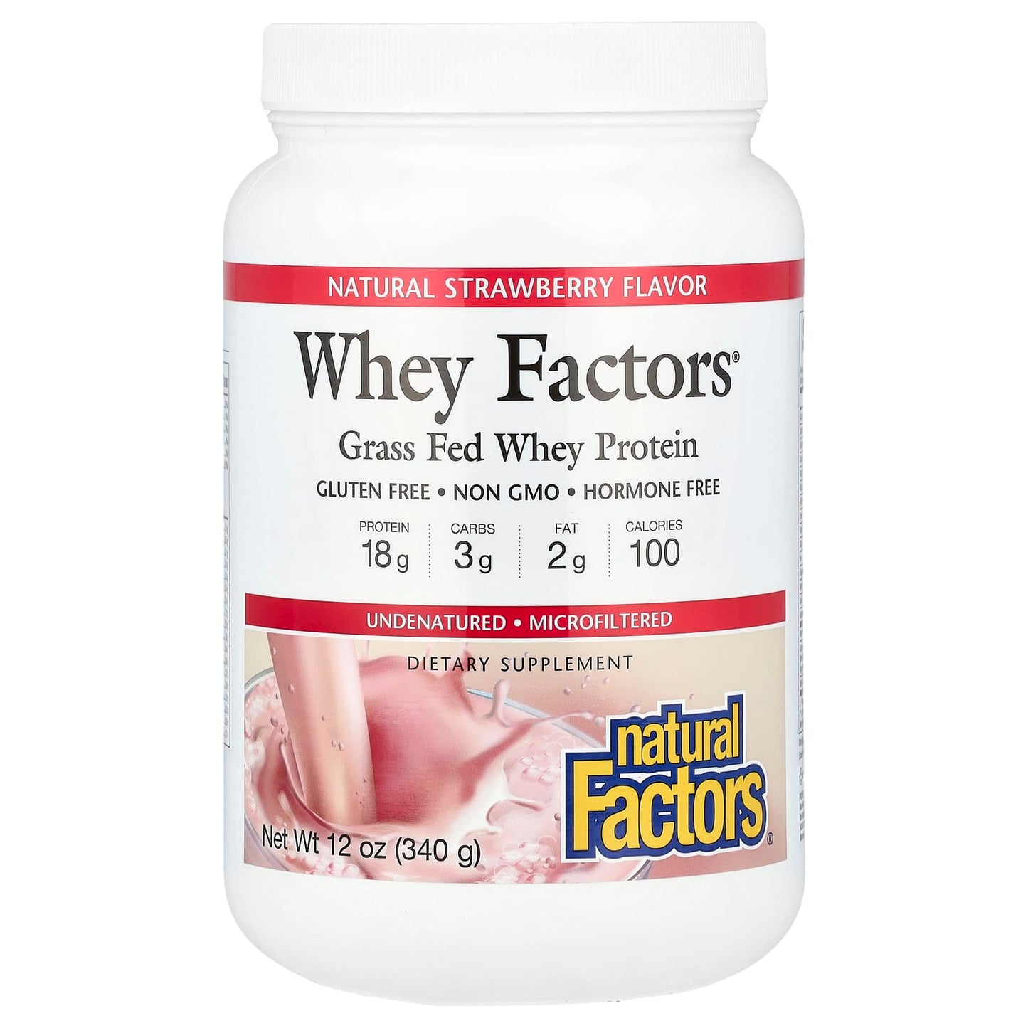 Natural Factors-Whey Factors-Grass Fed Whey Protein-Natural Strawberry-12 oz (340 g)