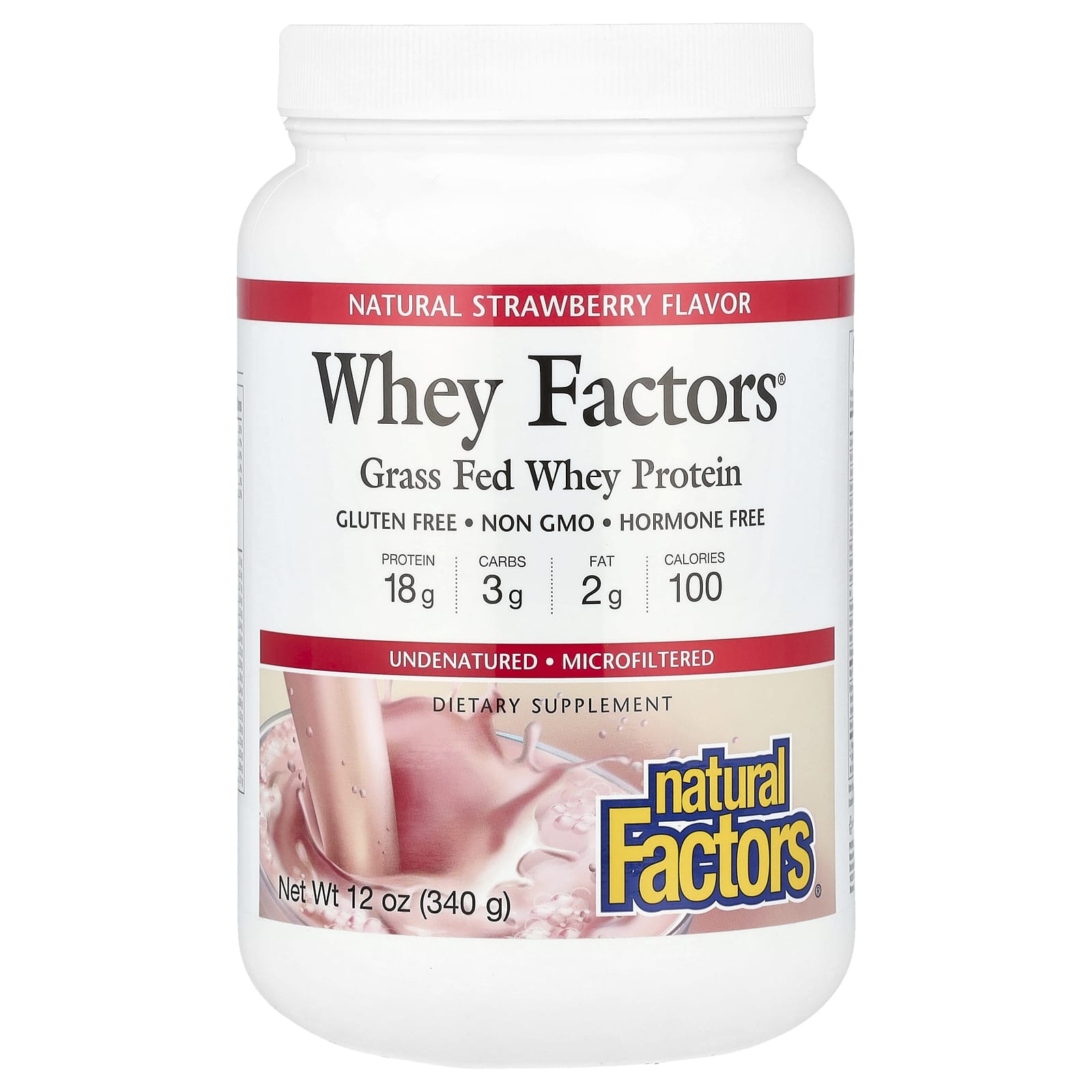 Natural Factors-Whey Factors-Grass Fed Whey Protein-Natural Strawberry-12 oz (340 g)