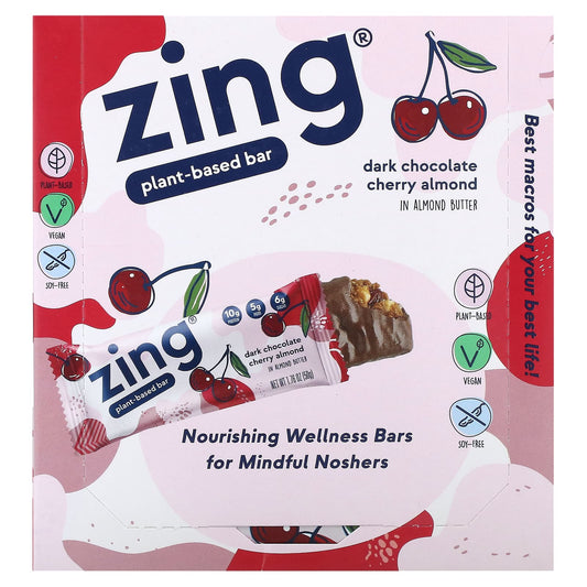 Zing Bars-Plant-Based Bar-Dark Chocolate Cherry Almond In Almond Butter-12 Bars-1.76 oz (50 g) Each