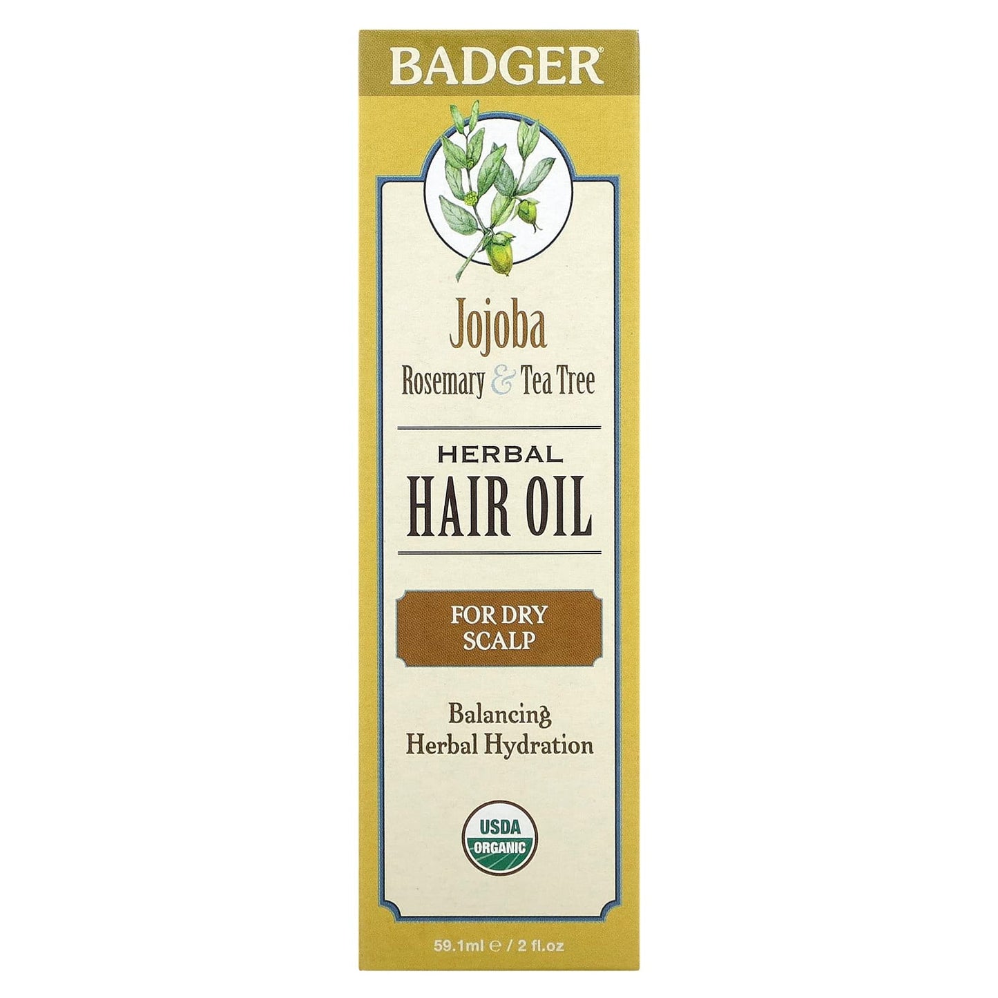 Badger Company, Herbal Hair Oil, Jojoba Rosemary & Tea Tree, 2 fl oz (59.1 ml)