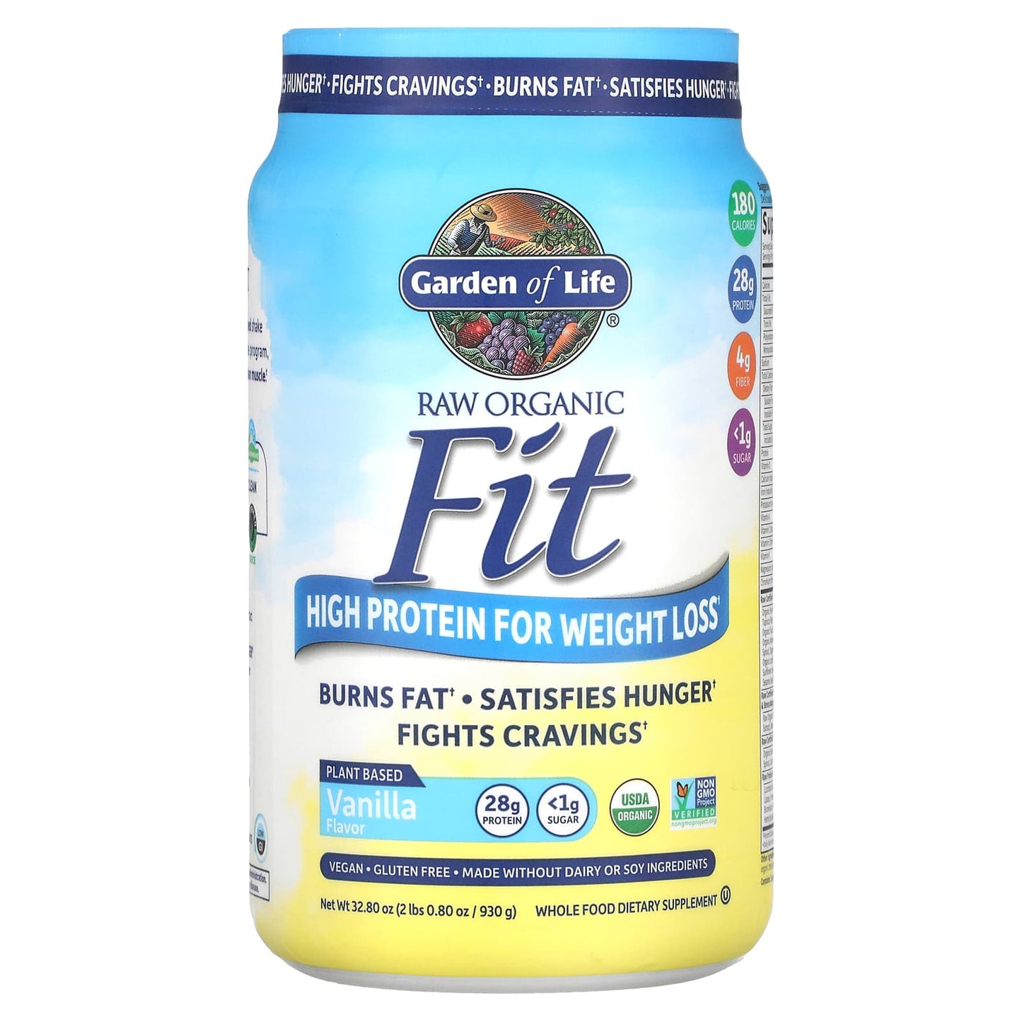 Garden of Life-RAW Organic Fit-High Protein for Weight Loss-Vanilla-32.8 oz (930 g)