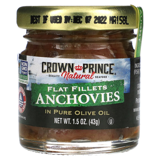 Crown Prince Natural-Flat Anchovies-Fillets-In Pure Olive Oil-1.5 oz (43 g)