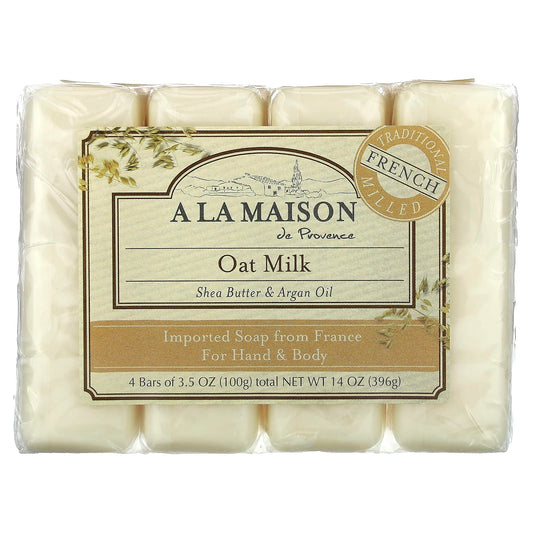 A La Maison de Provence-Hand & Body Bar Soap-Oat Milk-4 Bars-3.5 oz (100 g) Each