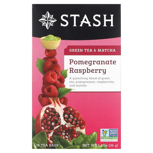 Stash Tea-Green Tea & Matcha-Pomegranate Raspberry-18 Tea Bags-1.2 oz (36 g)