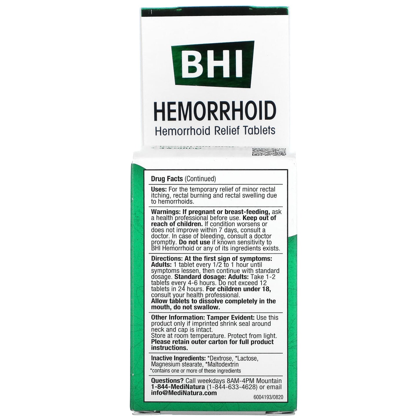 MediNatura, BHI, Hemorrhoid Relief, 100 Tablets