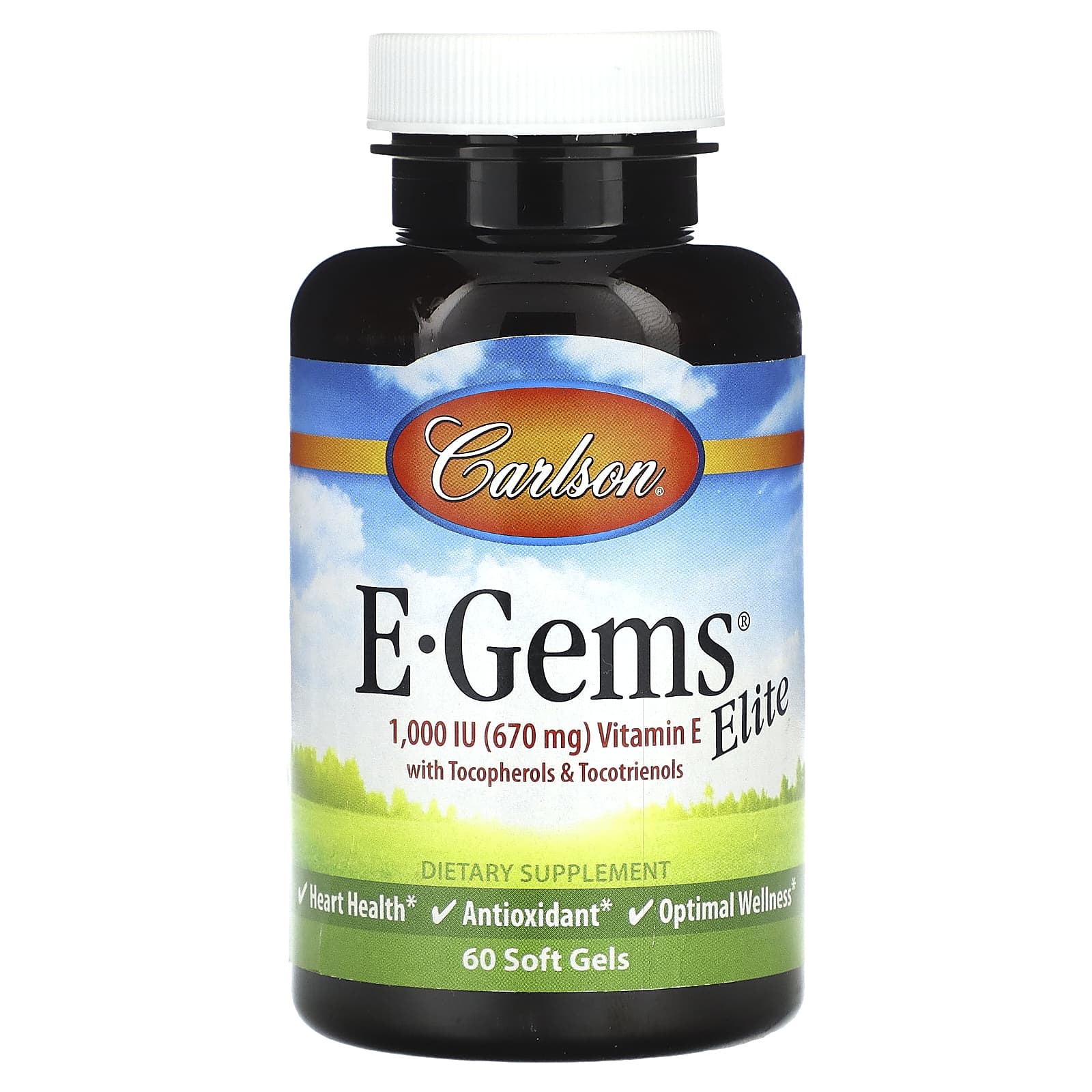 Carlson-E-Gems Elite-Vitamin E with Tocopherols & Tocotrienols-670 mg (1,000 IU)-60 Soft Gels