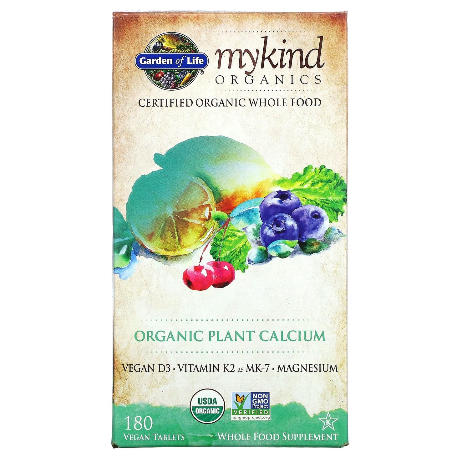 Garden of Life-MyKind Organics-Organic Plant Calcium-180 Vegan Tablets