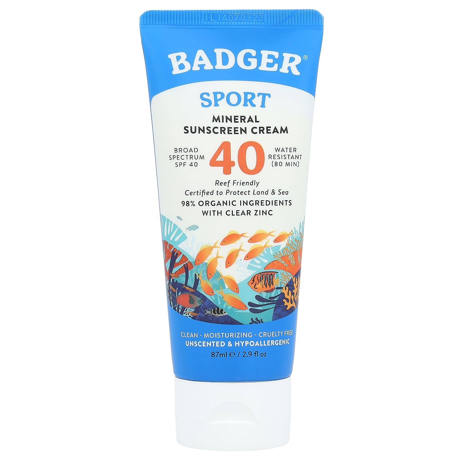 Badger Company-Sport-Mineral Sunscreen Cream-SPF 40-Unscented-2.9 fl oz (87 ml)