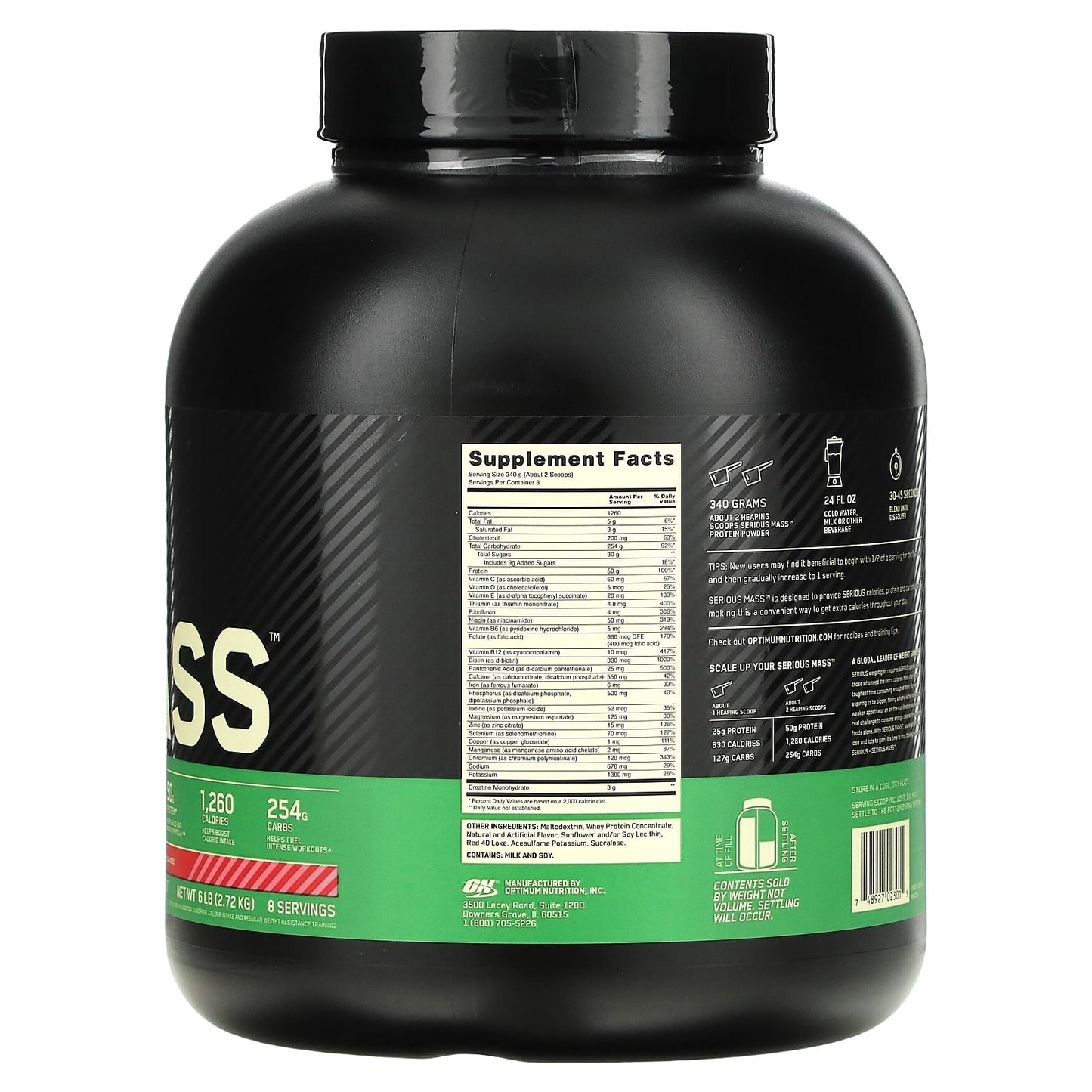 Optimum Nutrition, Serious Mass, High Protein Weight Gain Powder, Strawberry, 6 lb (2.72 kg)