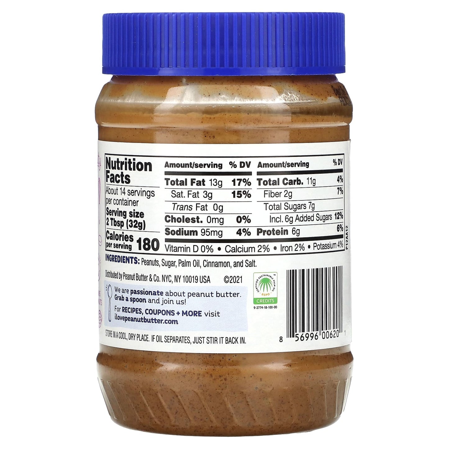 Peanut Butter & Co., Peanut Butter Spread, Cinnamon Swirl, 16 oz (454 g)