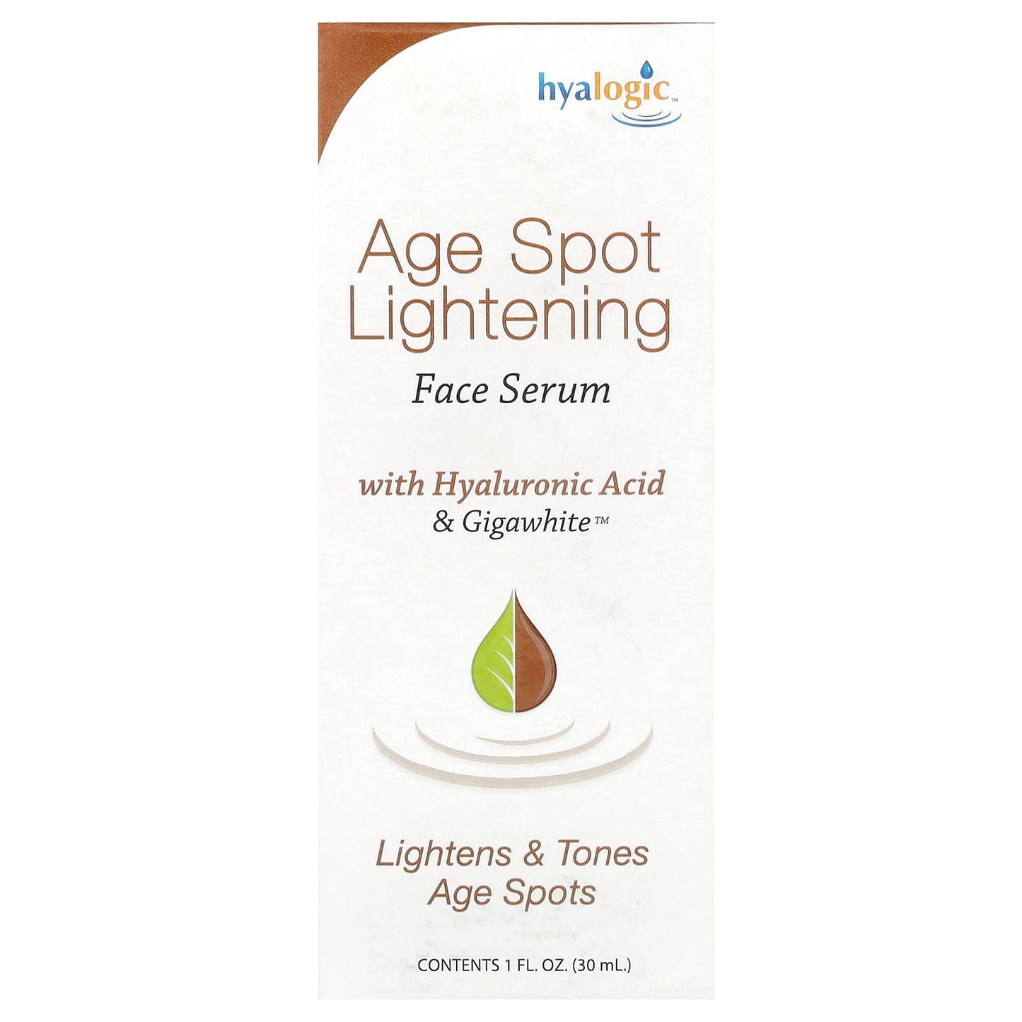 Hyalogic, Age Spot Lightening Face Serum with Hyaluronic Acid & Gigawhite, Fragrance Free, 1 fl oz (30 ml)