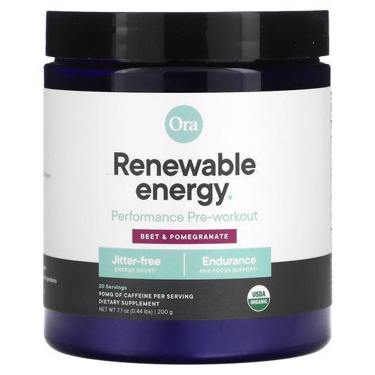 Ora-Renewable Energy-Performance Pre-Workout-Beet & Pomegranate-0.44 lb (200 g)