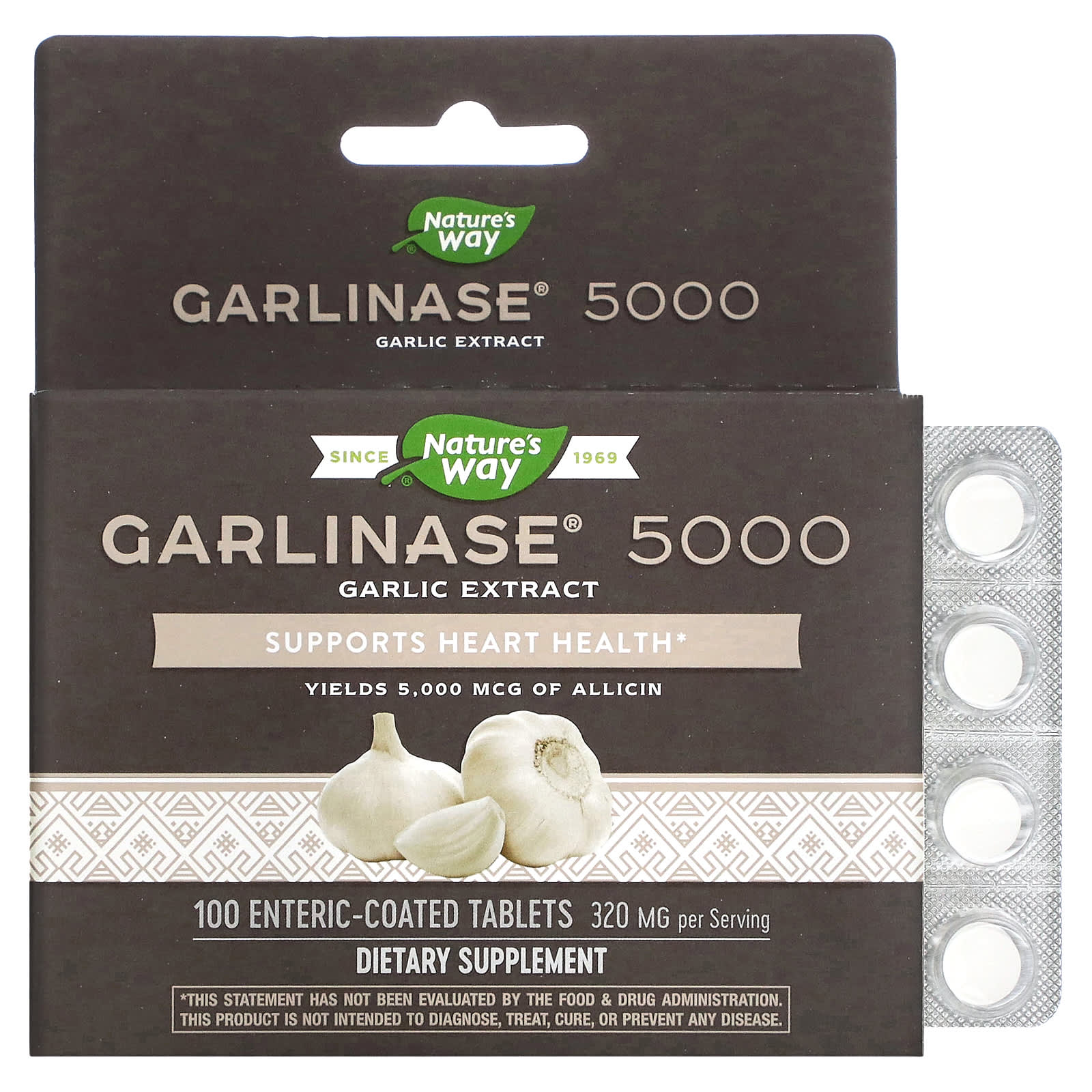 Nature's Way-Garlinase 5000-320 mg-100 Enteric-Coated Tablets