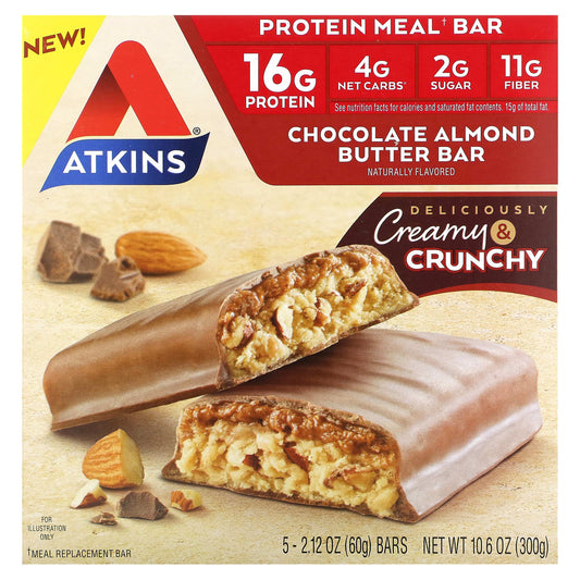 Atkins-Protein Meal Bar-Chocolate Almond Butter-5 Bars-2.12 oz (60 g) Each