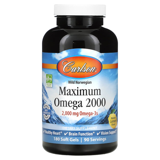 Carlson-Wild Norwegian-Maximum Omega 2000-Natural Lemon-2,000 mg-180 Soft Gels (1,000 mg per Soft Gel)