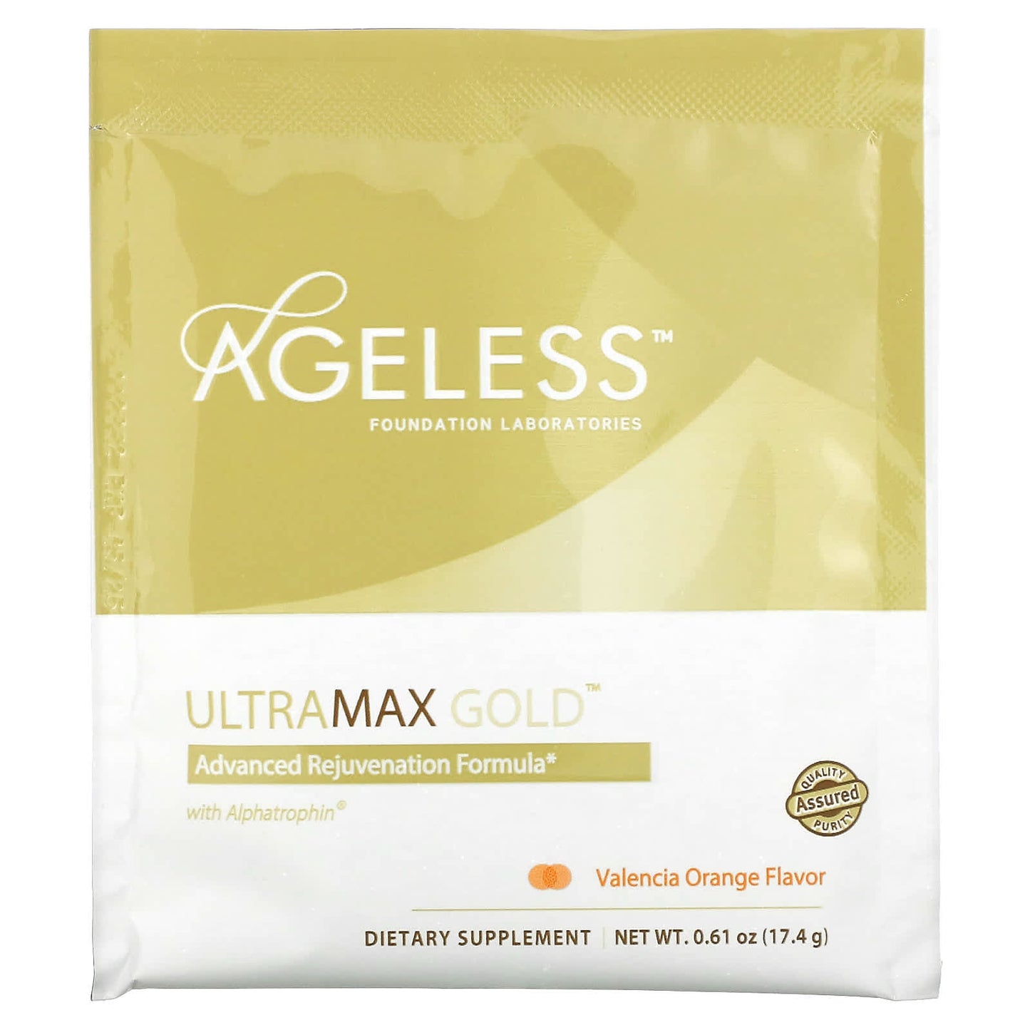 Ageless Foundation Laboratories, UltraMax Gold, Advanced Rejuvenation Formula with Alphatrophin, Valencia Orange, 22 Packets, 0.61 oz (17.4 g) Each