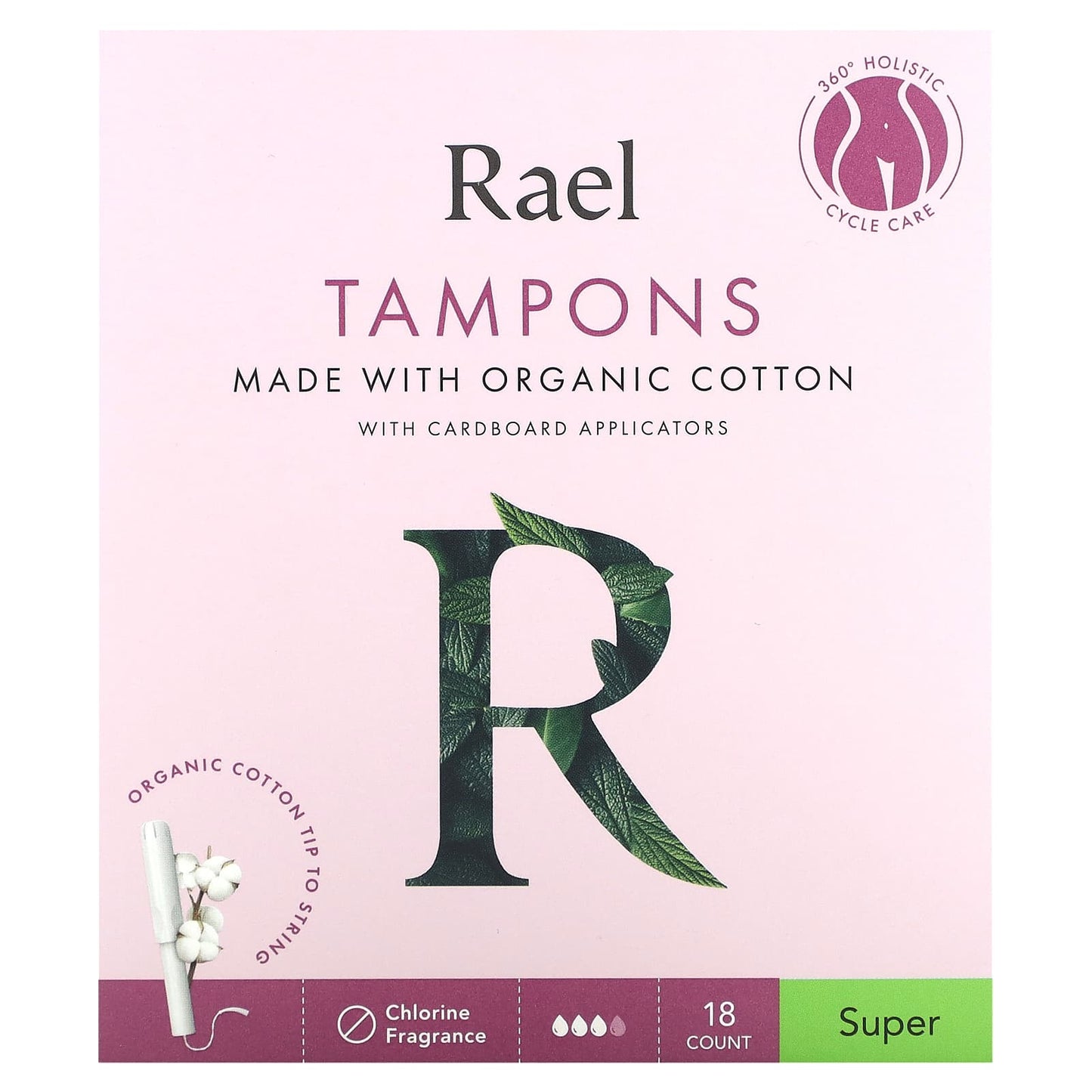 Rael-Organic Cotton Tampons with Cardboard Applicators-Super-18 Count