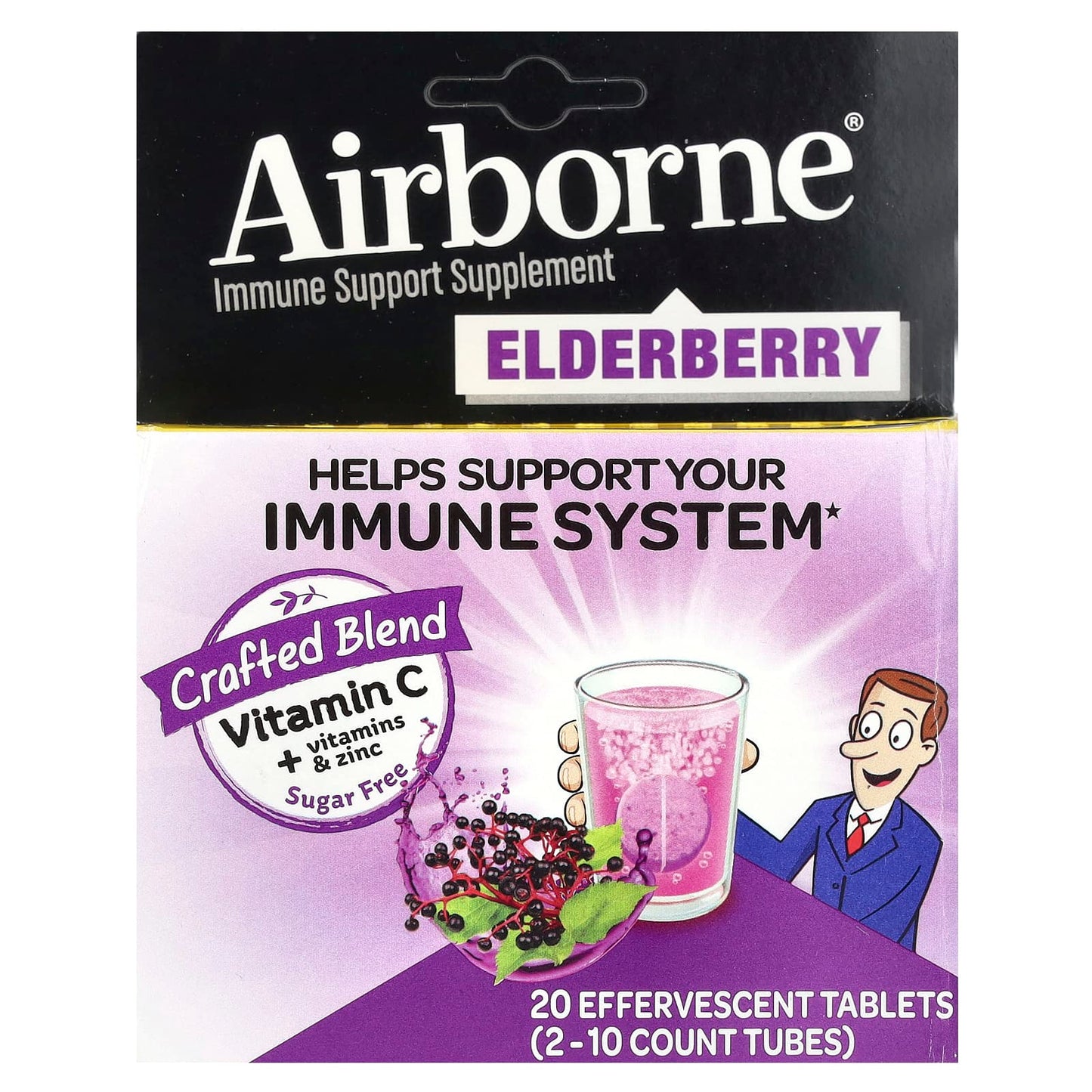 AirBorne-Immune Support Supplement-Elderberry-2 Tubes-10 Effervescent Tablets Each