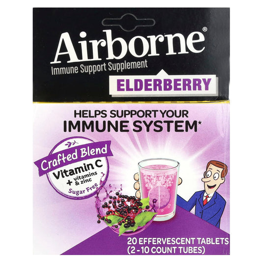 AirBorne-Immune Support Supplement-Elderberry-2 Tubes-10 Effervescent Tablets Each