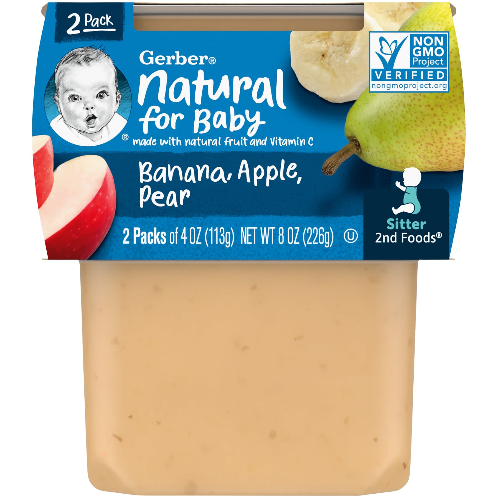 Gerber-Natural for Baby-2nd Foods-Banana Apple Pear-2 Pack-4 oz (113 g) Each