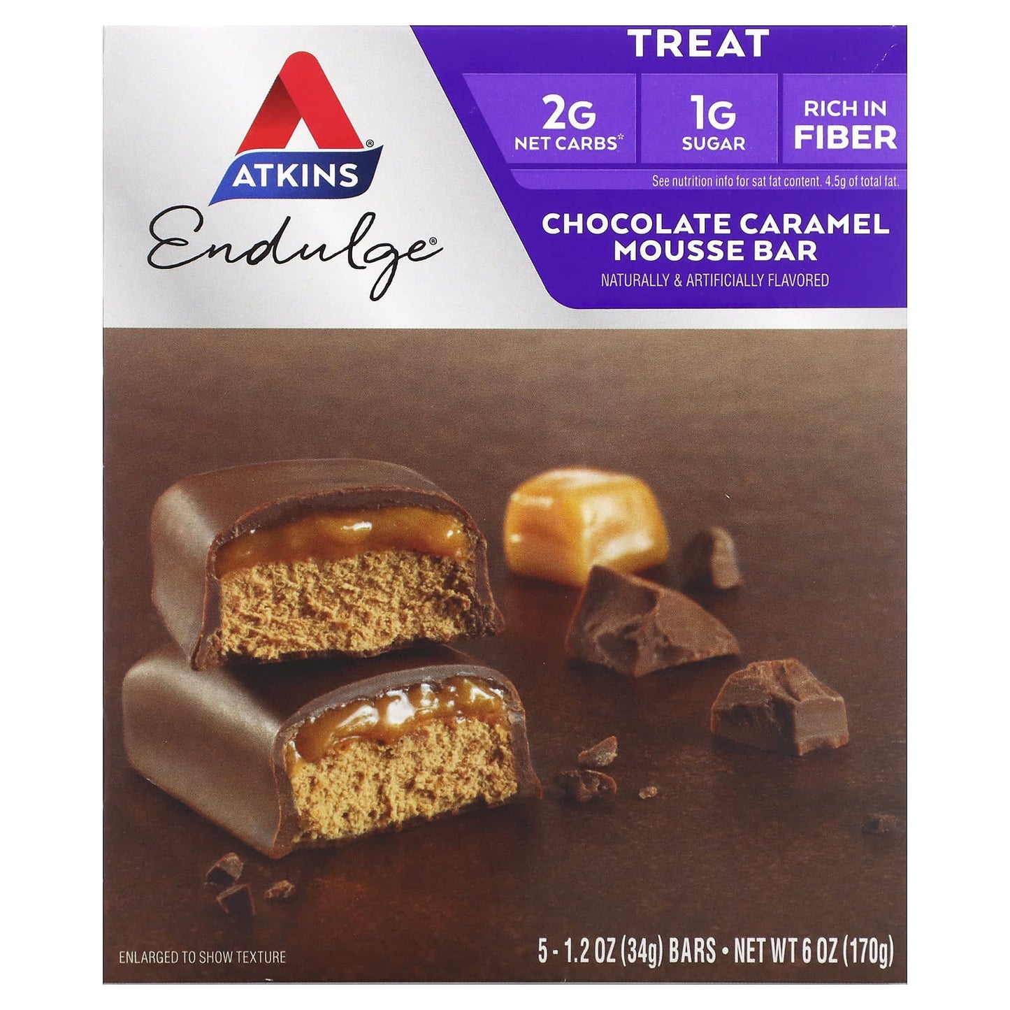 Atkins-Endulge-Chocolate Caramel Mousse Bar-5 Bars-1.2 oz (34 g) Each