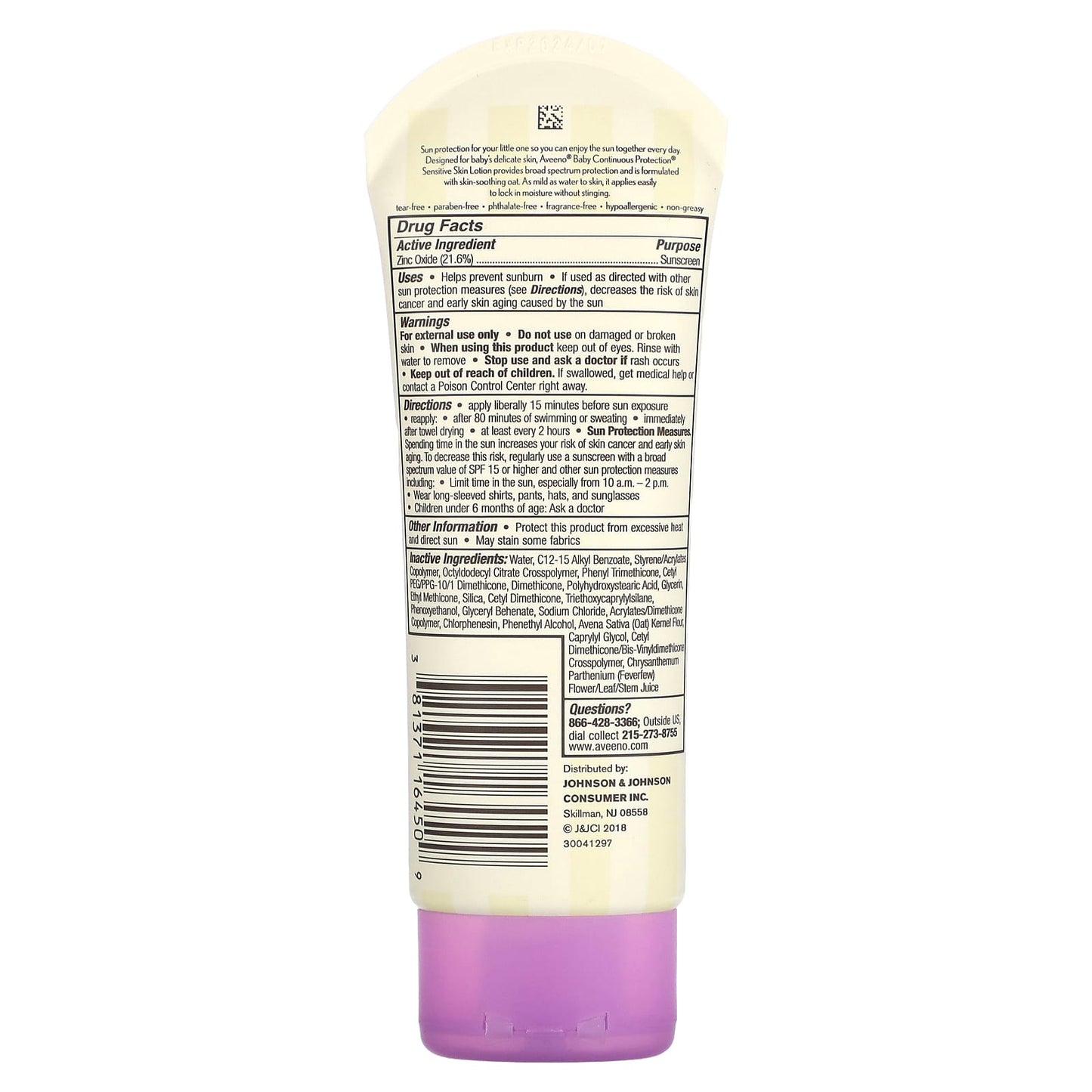 Aveeno, Baby, Zinc Oxide Sunscreen, SPF 50, Fragrance-Free, 3 fl oz (88 ml)