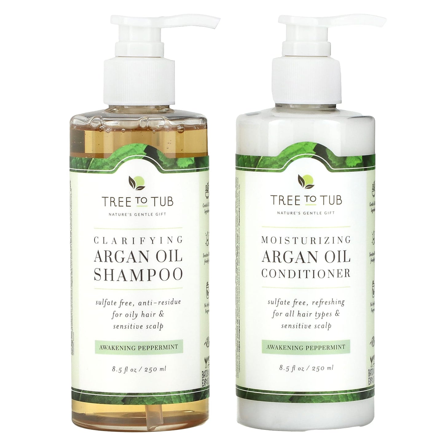 Tree To Tub-Shampoo & Conditioner Set-Clarifying Argan Oil-Awakening Peppermint -2 Piece Set-8.5 fl oz (250 ml) Each