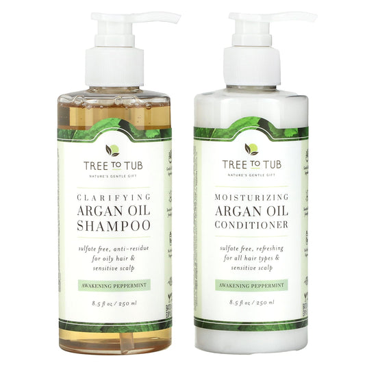 Tree To Tub-Shampoo & Conditioner Set-Clarifying Argan Oil-Awakening Peppermint -2 Piece Set-8.5 fl oz (250 ml) Each