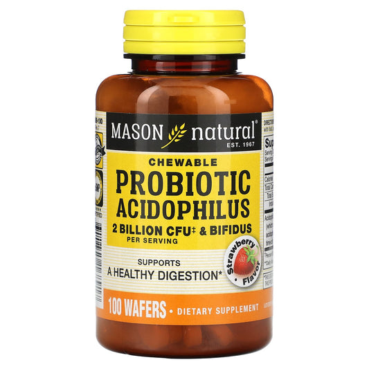 Mason Natural-Chewable Probiotic Acidophilus & Bifidus-Strawberry-2 Billion CFU-100 Wafers