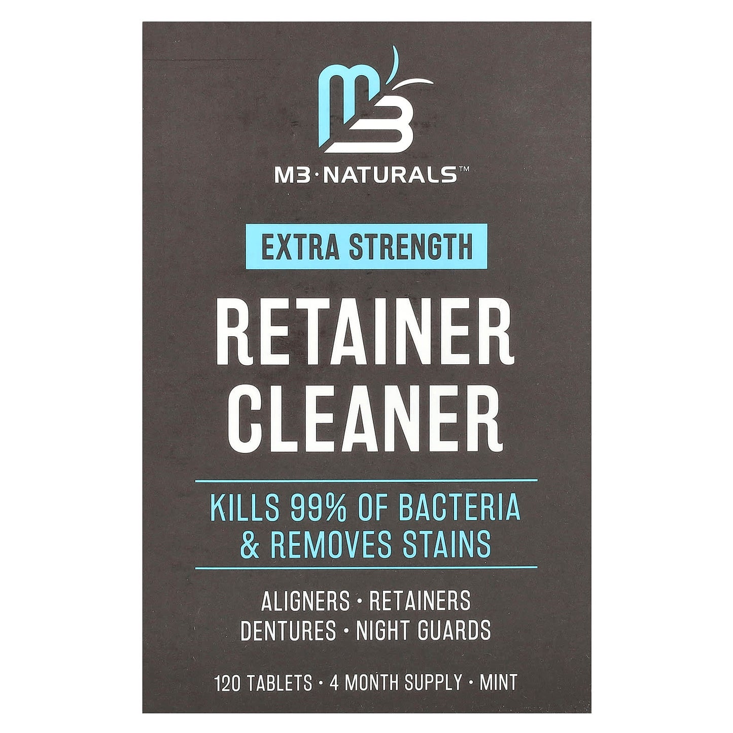 M3 Naturals-Retainer Cleaner-Extra Strength-Mint-120 Tablets