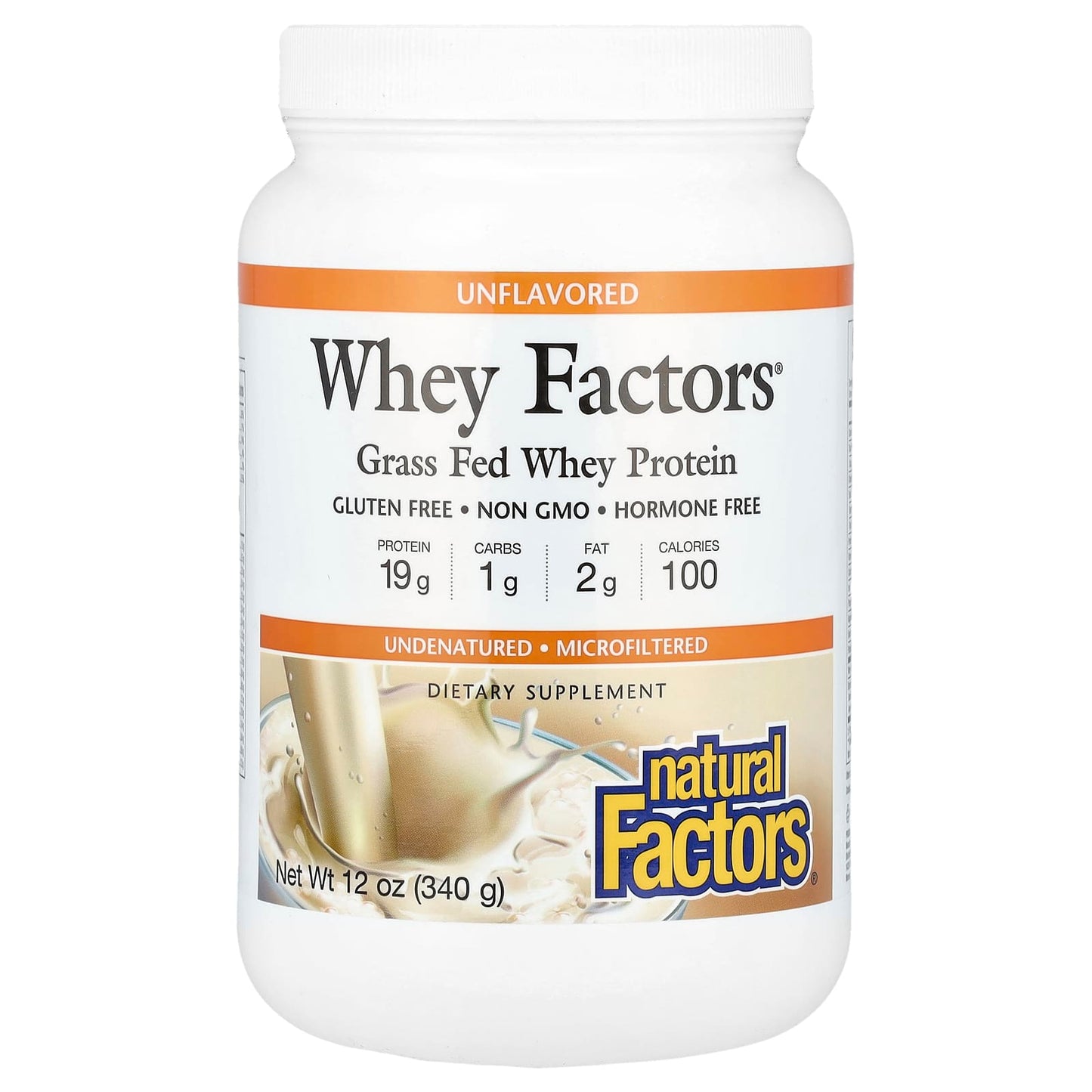 Natural Factors-Whey Factors-Grass Fed Whey Protein-Unflavored-12 oz (340 g)