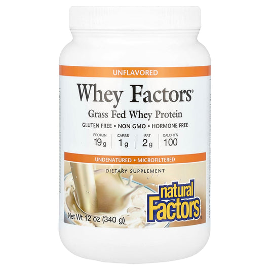 Natural Factors-Whey Factors-Grass Fed Whey Protein-Unflavored-12 oz (340 g)