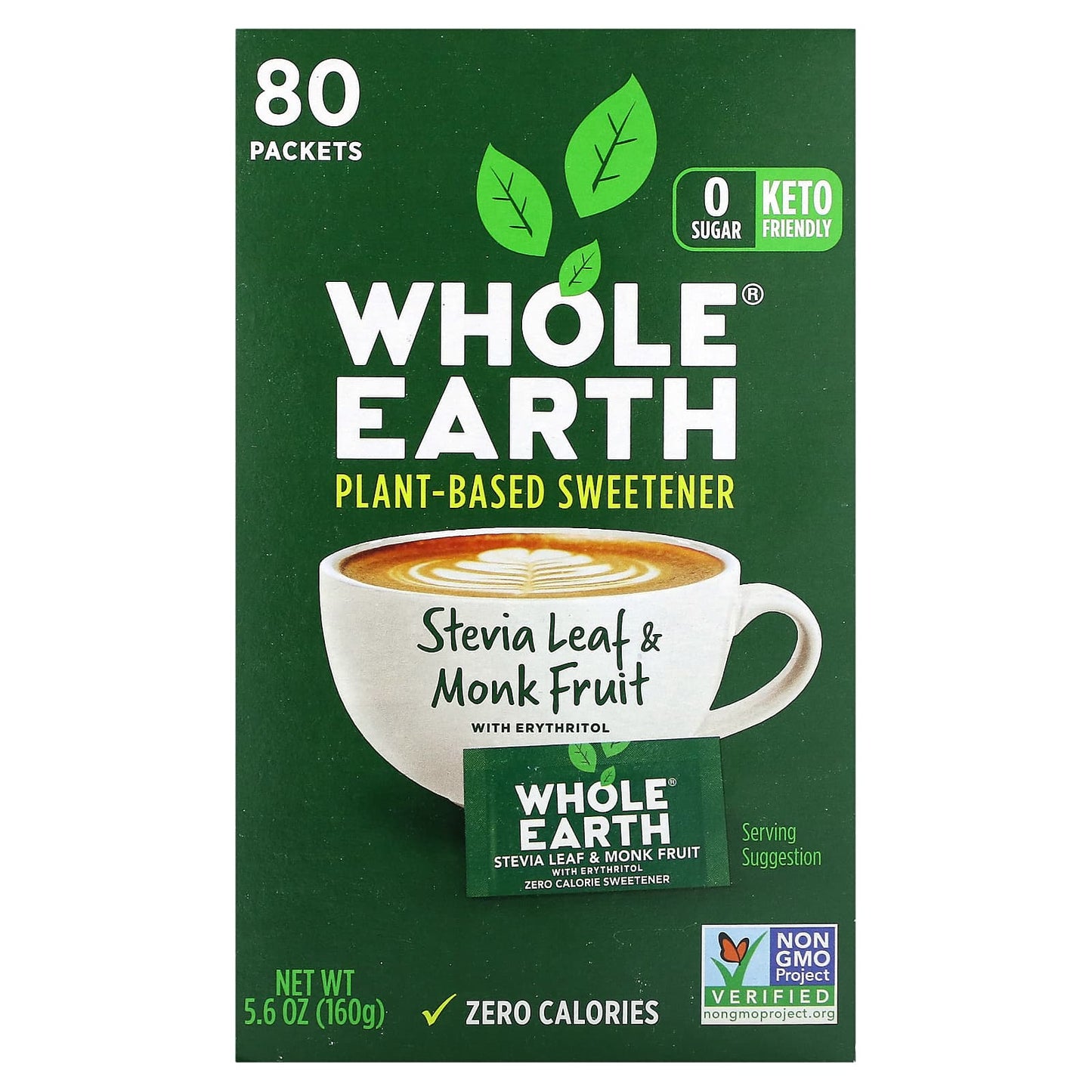 Whole Earth-Stevia Leaf & Monk Fruit with Erythritol-80 Packets-5.6 oz (160 g)