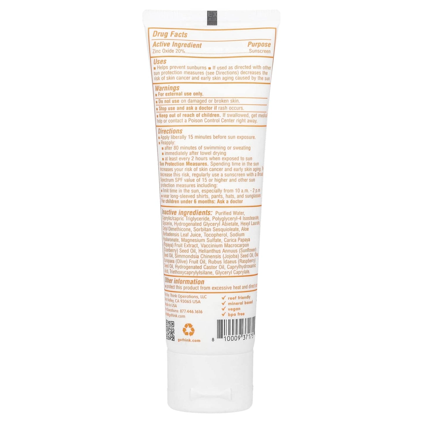 think, Thinkbaby, Clear Zinc 20% Sunscreen, SPF 30, Fragrance-Free, 3 fl oz (89 ml)