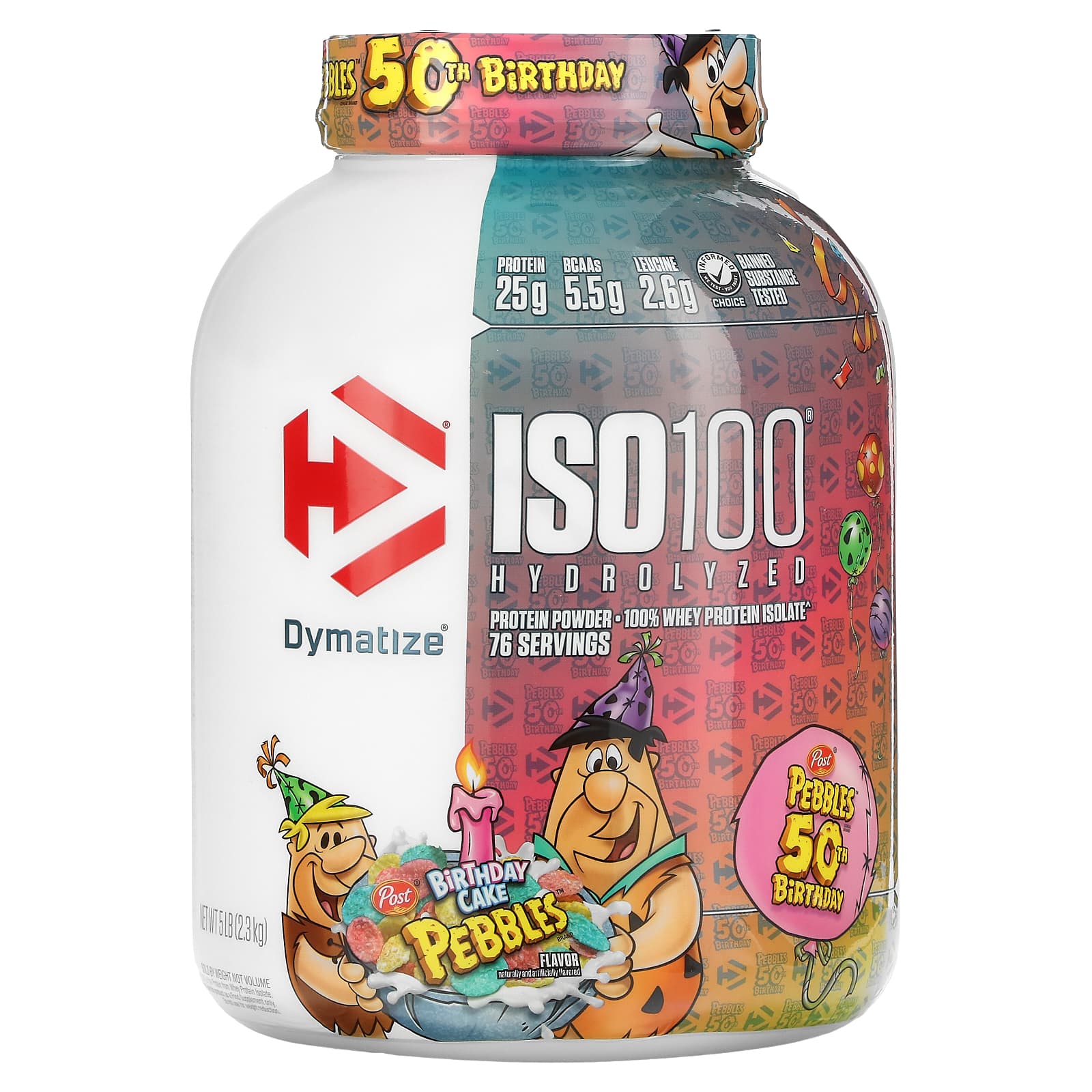 Dymatize-ISO100 Hydrolyzed-100% Whey Protein Isolate-Birthday Cake Pebbles-5 lb (2.3 kg)