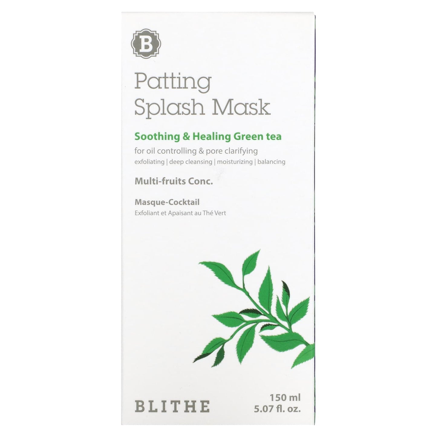 Blithe, Patting Splash Beauty Mask, Soothing & Healing Green Tea, 5.07 fl oz (150 ml)