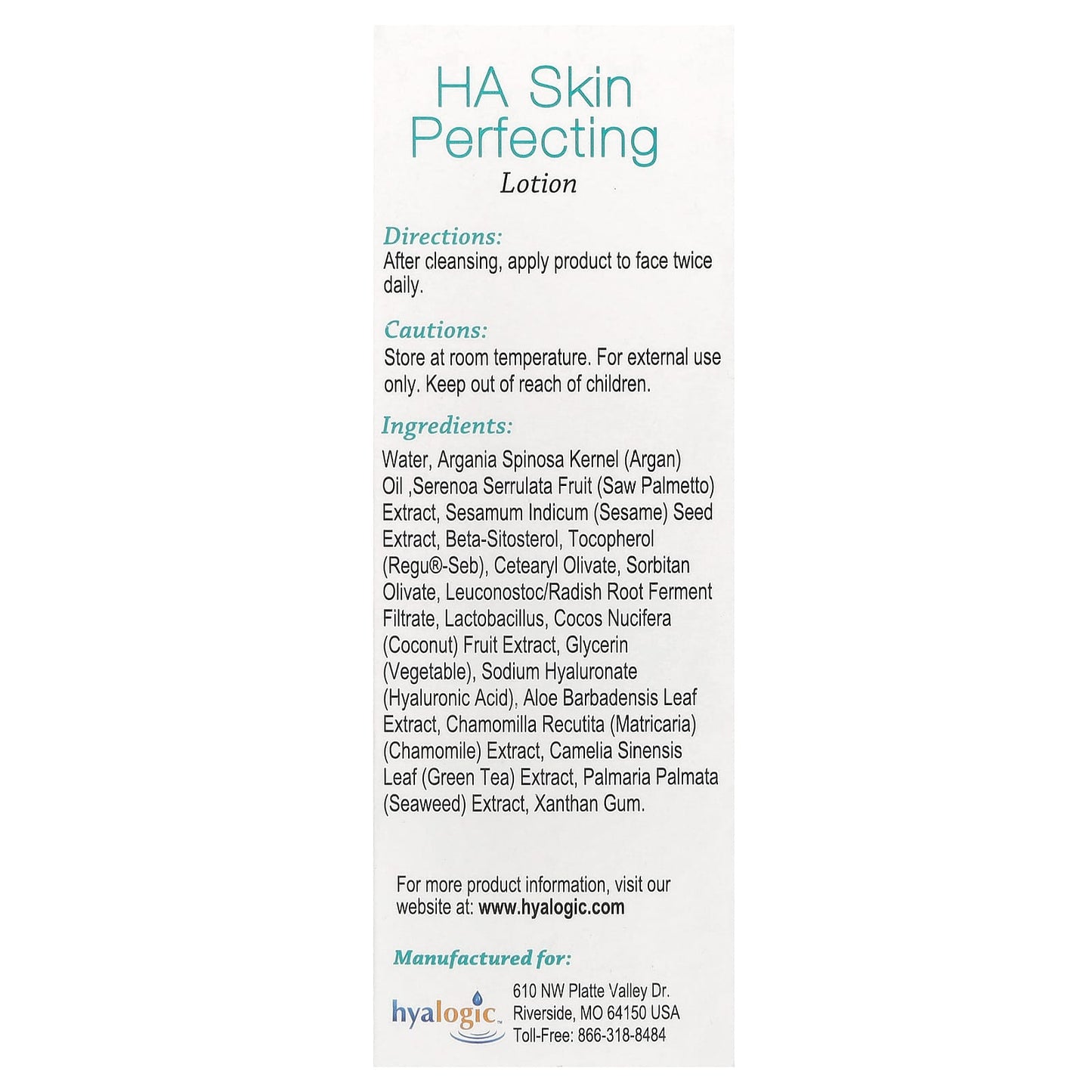 Hyalogic, HA Skin Perfecting Lotion With Hyaluronic Acid, Fragrance Free, 1 oz (28.4 g)