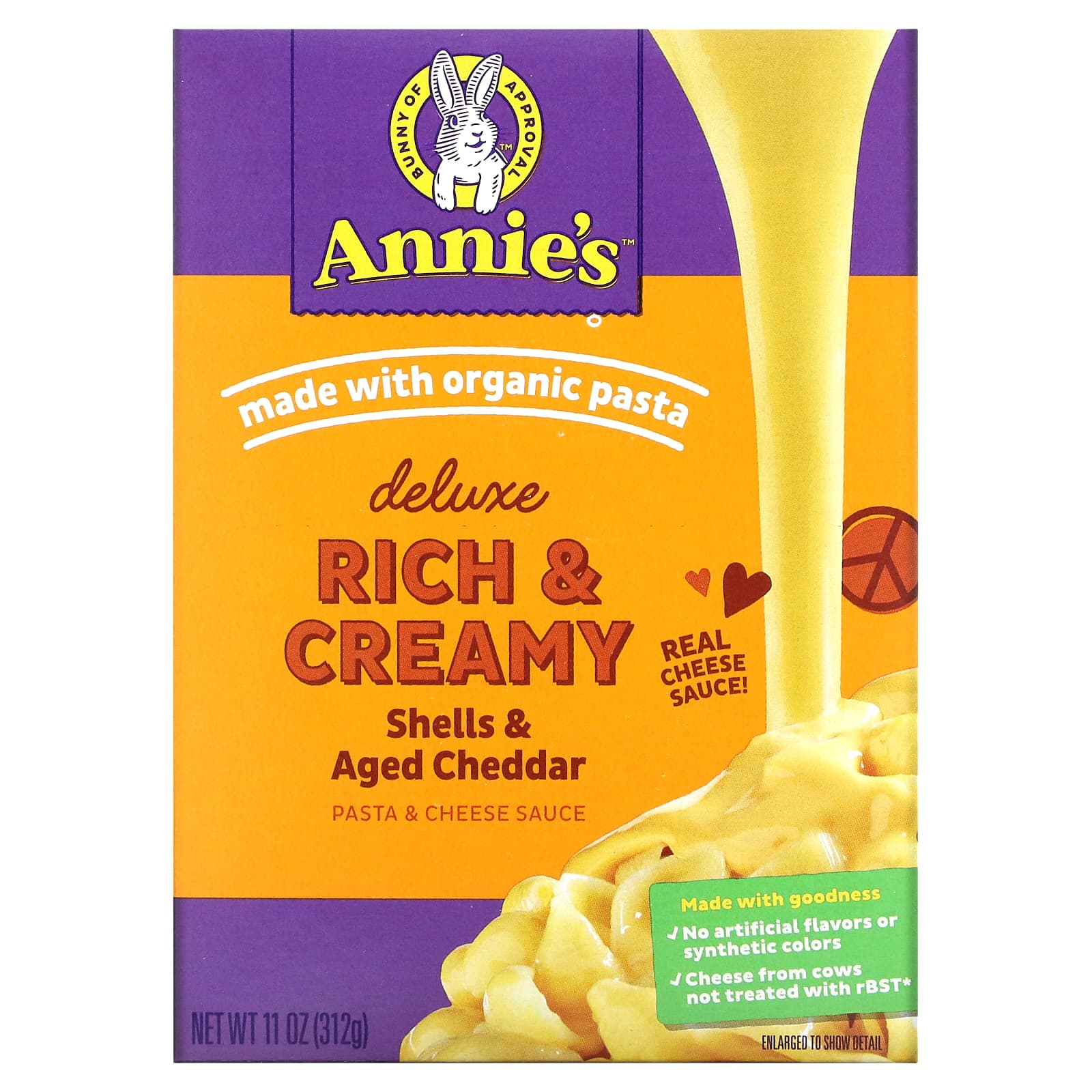 Annie's Homegrown-Deluxe Rich & Creamy-Pasta & Cheese Sauce-Shells & Aged Cheddar-11 oz (312 g)