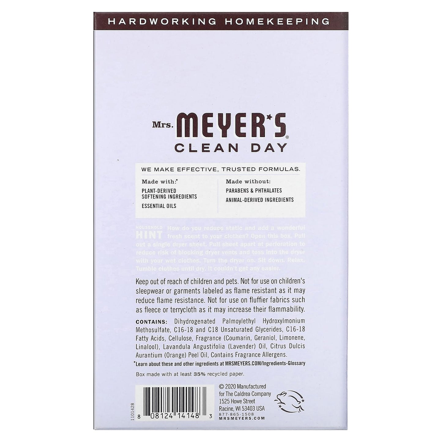 Mrs. Meyers Clean Day, Dryer Sheets, Lavender, 80 Sheets