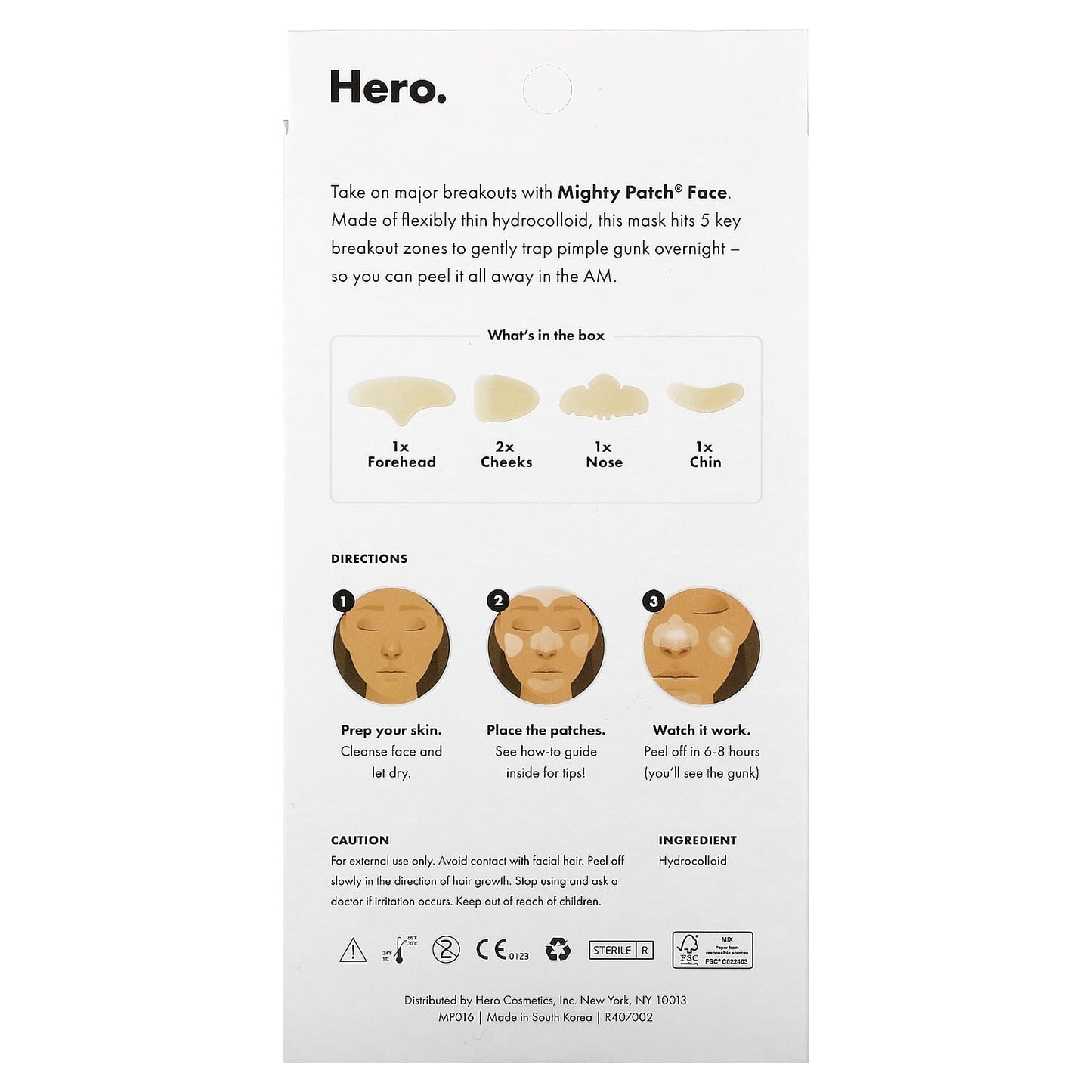 Hero Cosmetics, Mighty Patch, Face, Oily, Combination Skin, 5 Hydrocolloid Patches