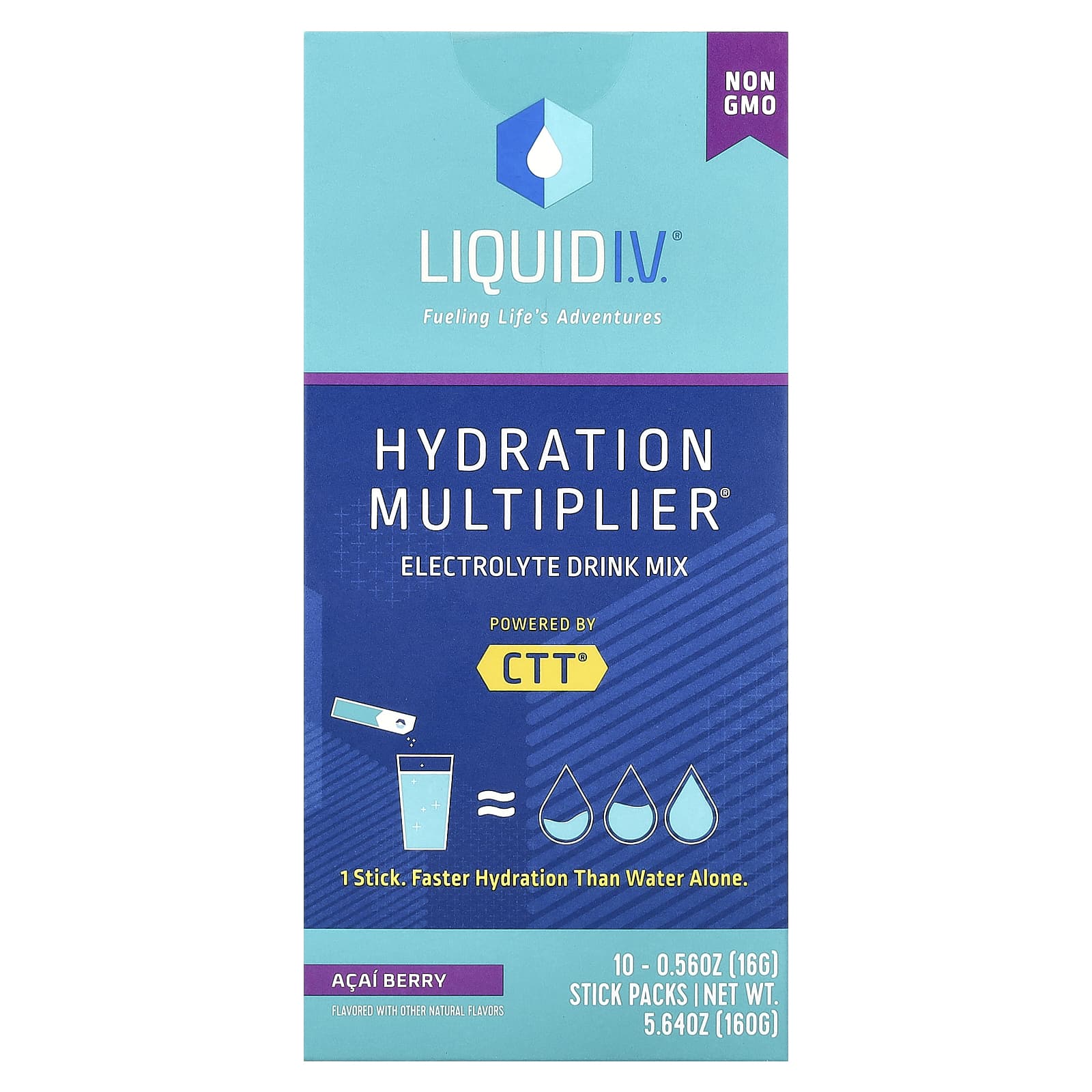 Liquid I.V.-Hydration Multiplier-Electrolyte Drink Mix-Acai Berry- 10 Stick Packs-0.56 oz (16 g) Each