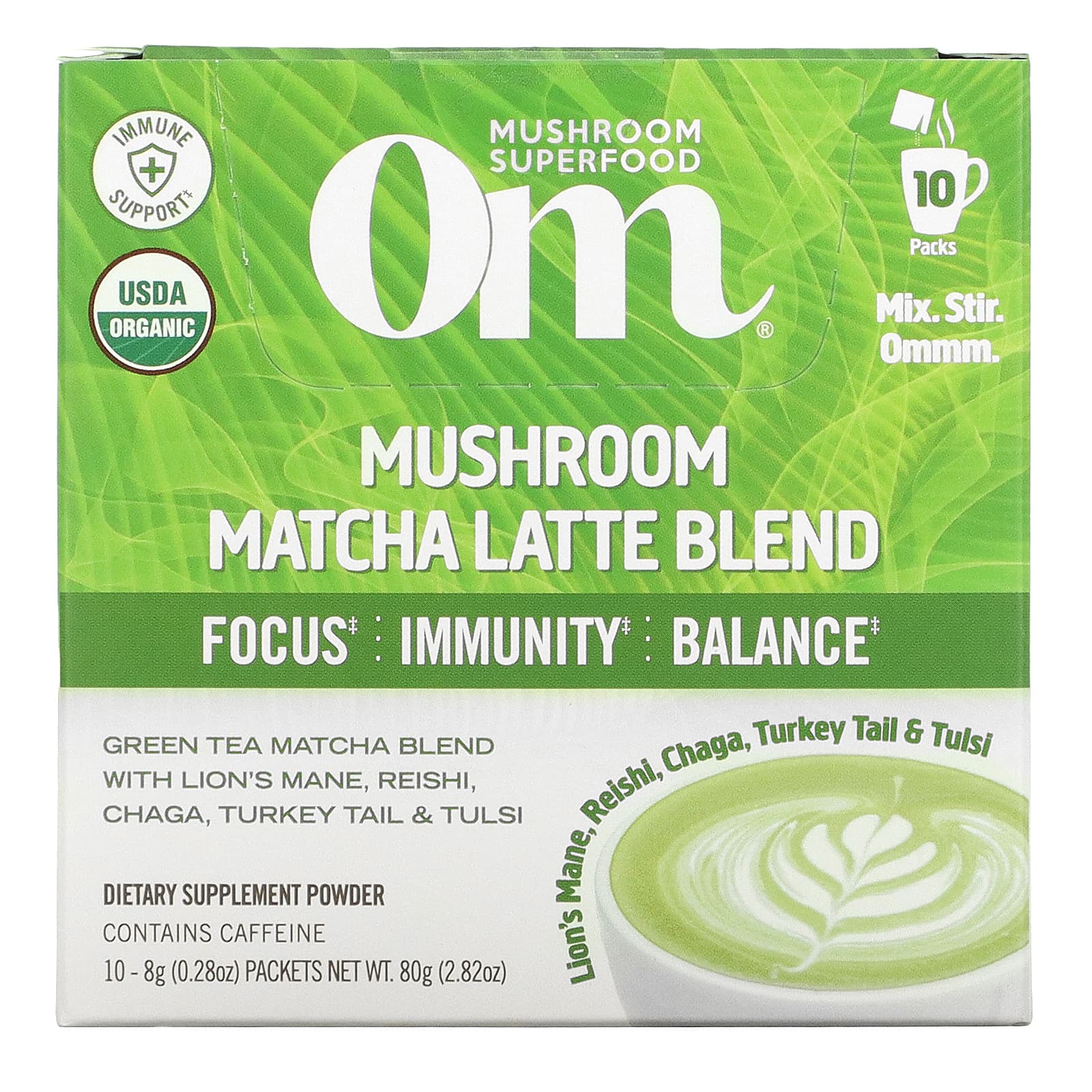 Om Mushrooms-Mushroom Matcha Latte Blend-10 Packets-0.28 oz (8 g) Each