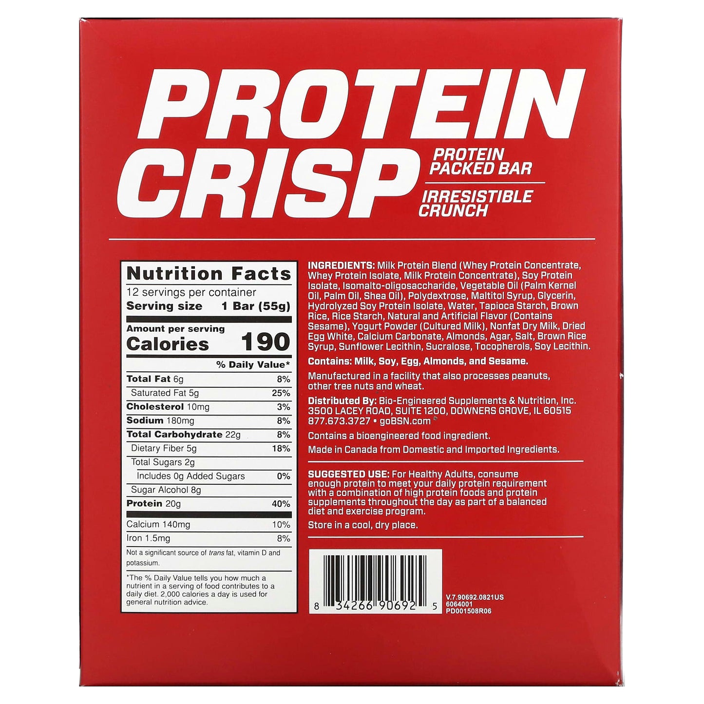 BSN, Protein Crisp, Vanilla Marshmallow, 12 Bars, 1.94 oz (55 g) Each