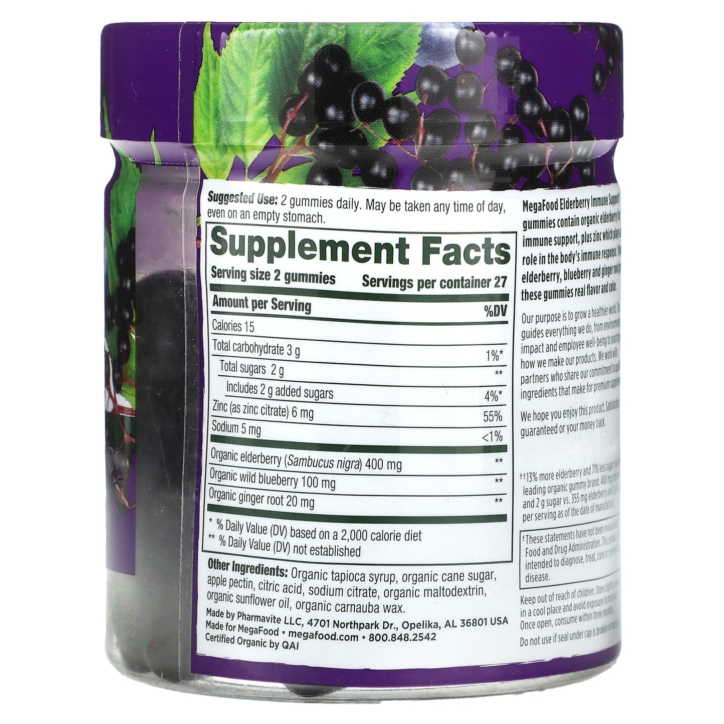 MegaFood, Elderberry Immune Support, Berry, 400 mg , 54 Gummies (200 mg per Gummy)