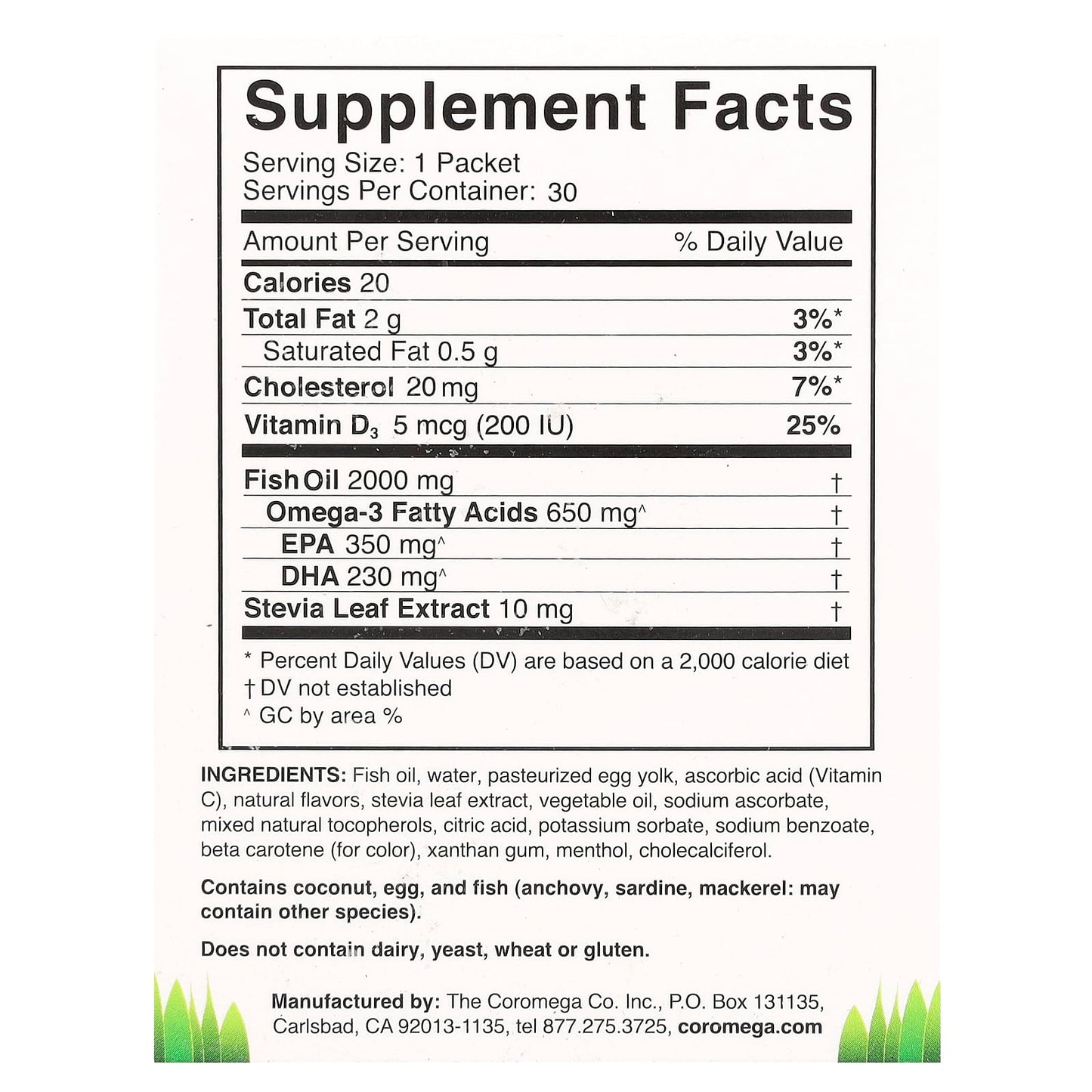 Coromega, Kids, Omega-3, Tropical Orange + Vitamin D, 30 Single Serving Packets, 2.5 g