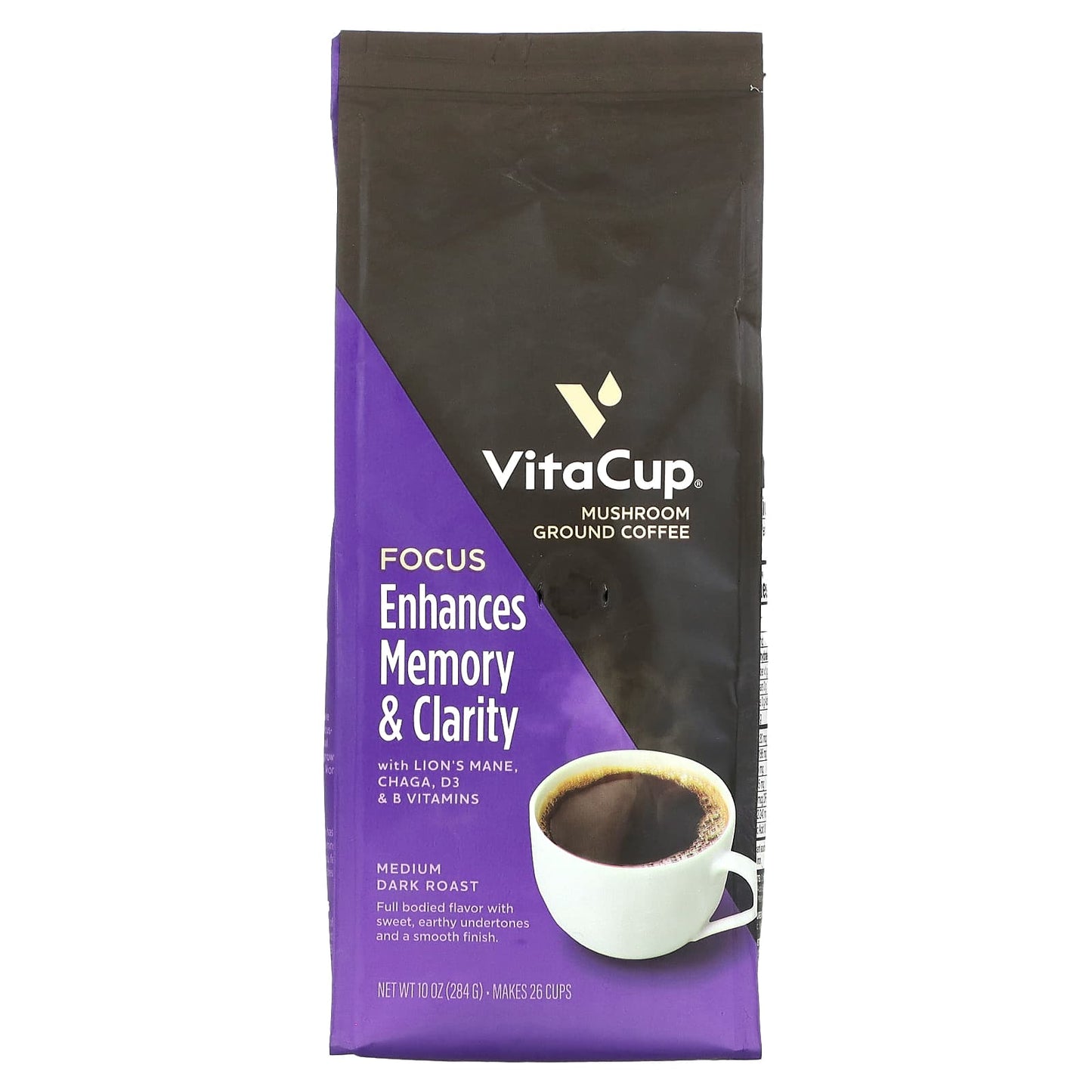 VitaCup-Focus Mushroom Coffee-Ground-Medium Dark Roast-10 oz (284 g)