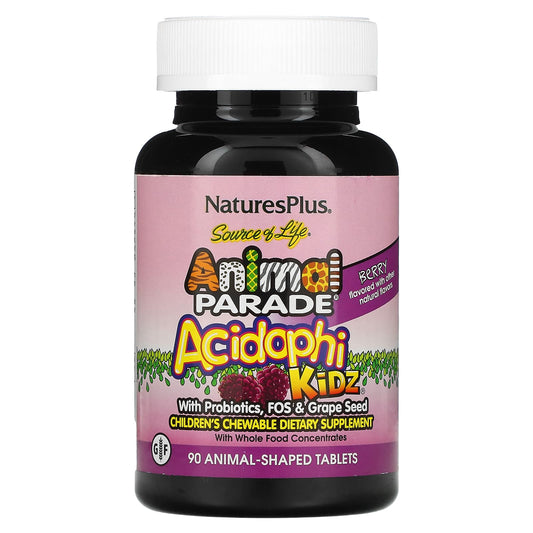 NaturesPlus-Source of Life-Animal Parade-AcidophiKidz-Children's Chewable-Berry-90 Animal-Shaped Tablets