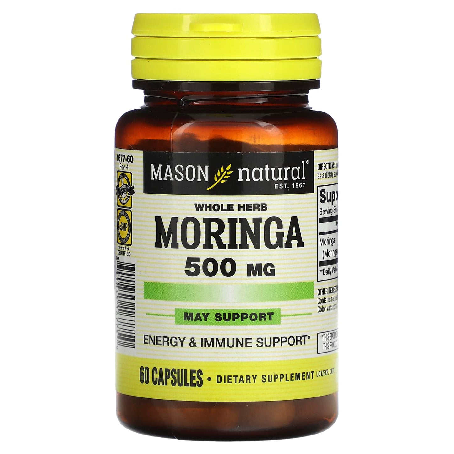 Mason Natural-Whole Herb Moringa-500 mg-60 Capsules