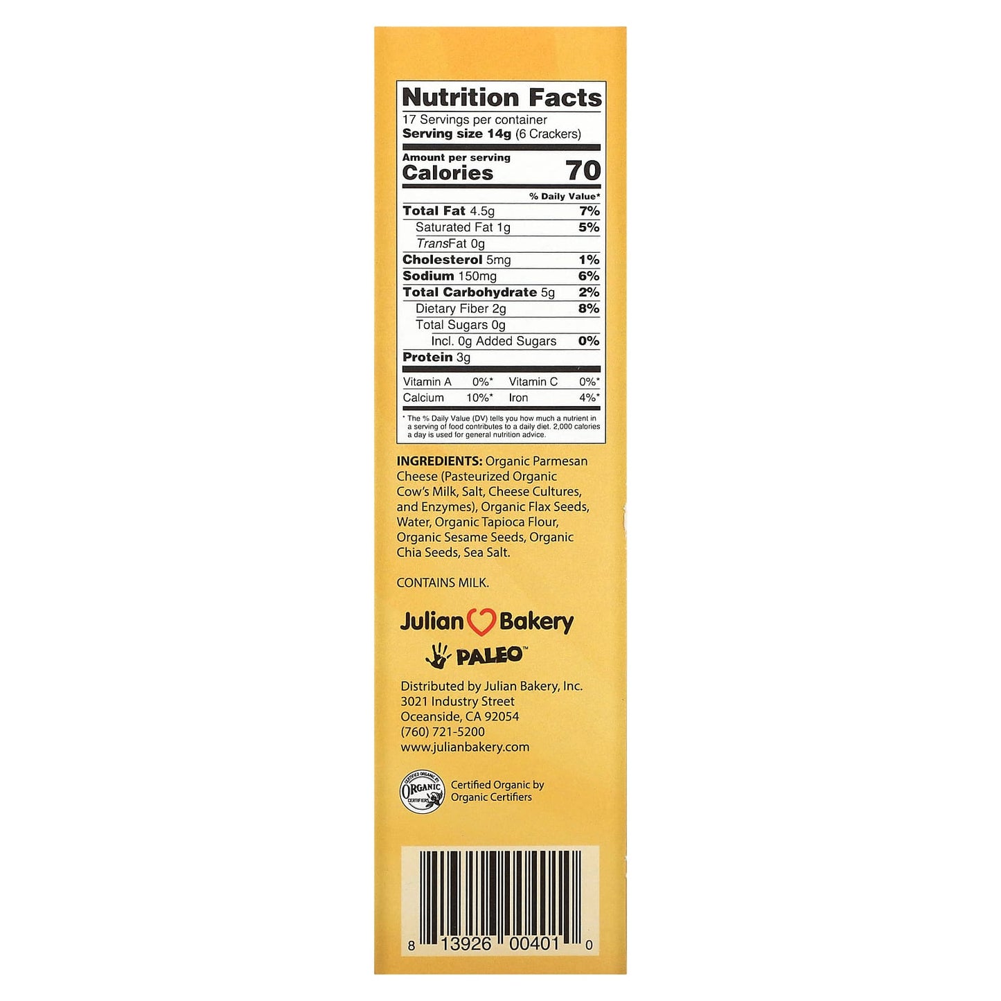 Julian Bakery, Primal Thin Crackers, Organic Parmesan, 8.4 oz (238 g)